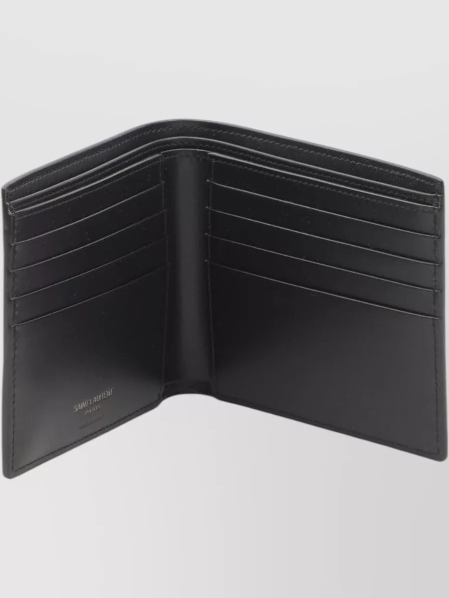 Saint Laurent Cassandre East West Compact Leather Wallet