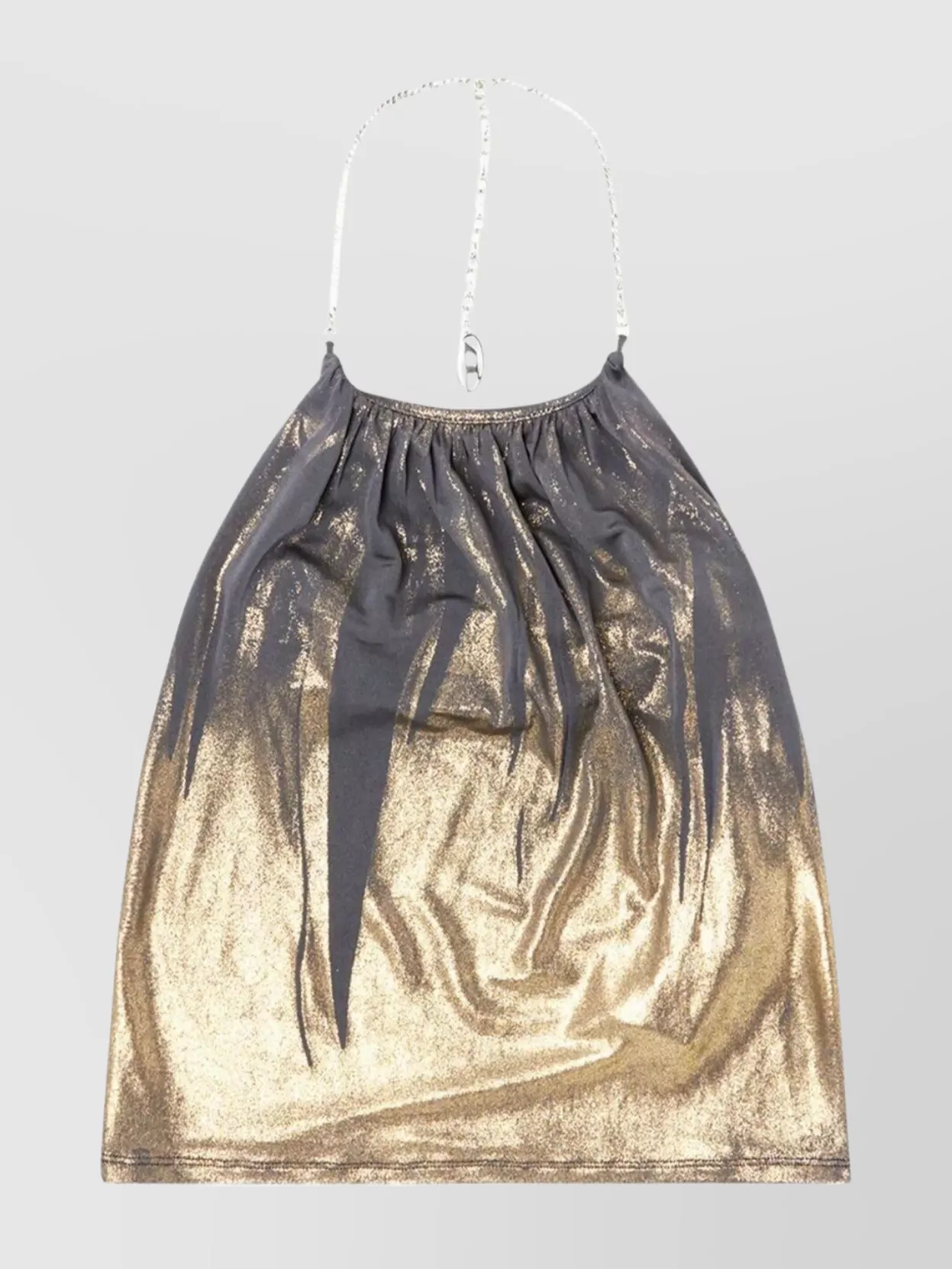 Diesel Chain Strap Crop Top With Gathered Neckline In Gold