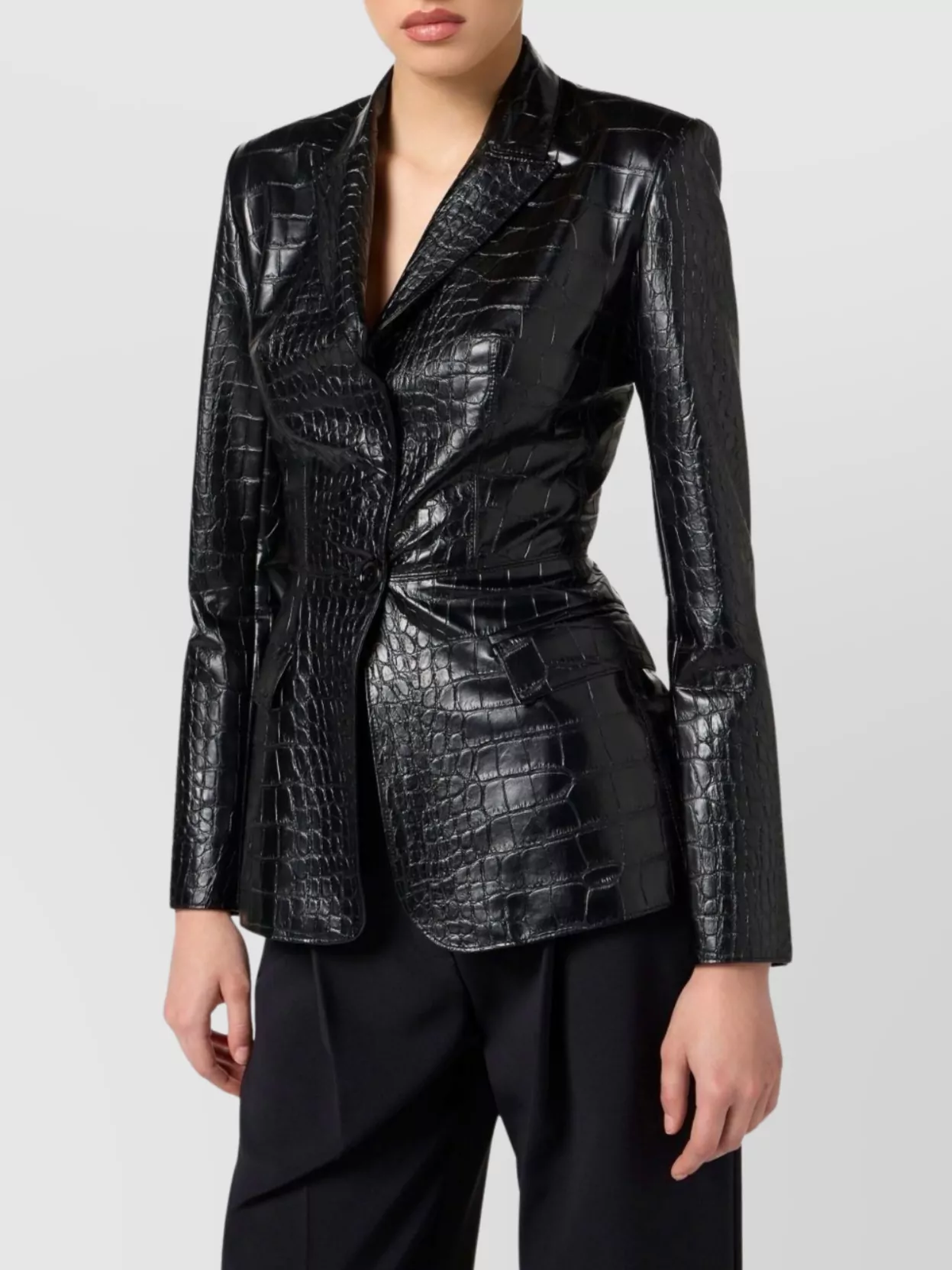 Elisabetta Franchi Crocodile Effect Blazer Flap Pockets