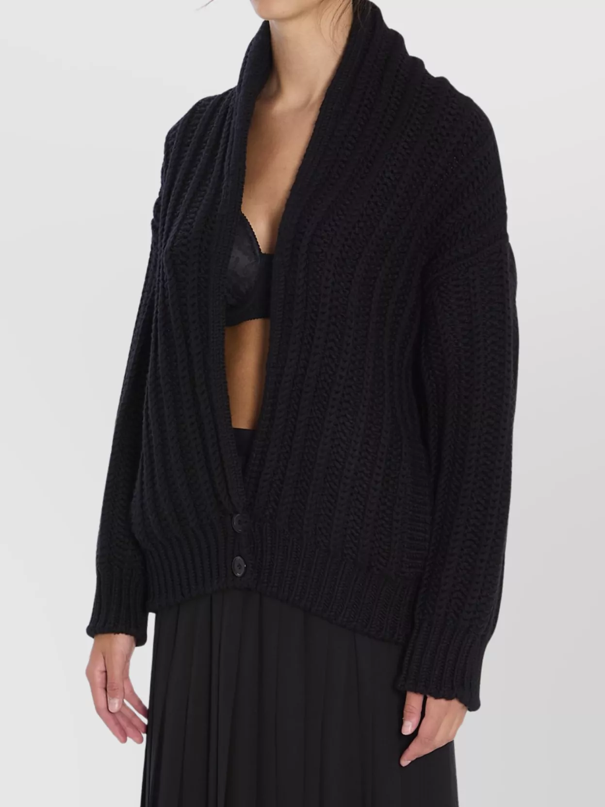 Dolce & Gabbana Oversized Knit Cardigan Deep Neckline In Black