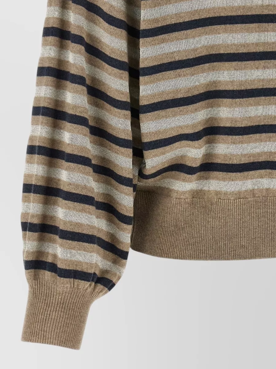 Brunello Cucinelli Ribbed-Stripe Cashmere Silk Wool Sweater