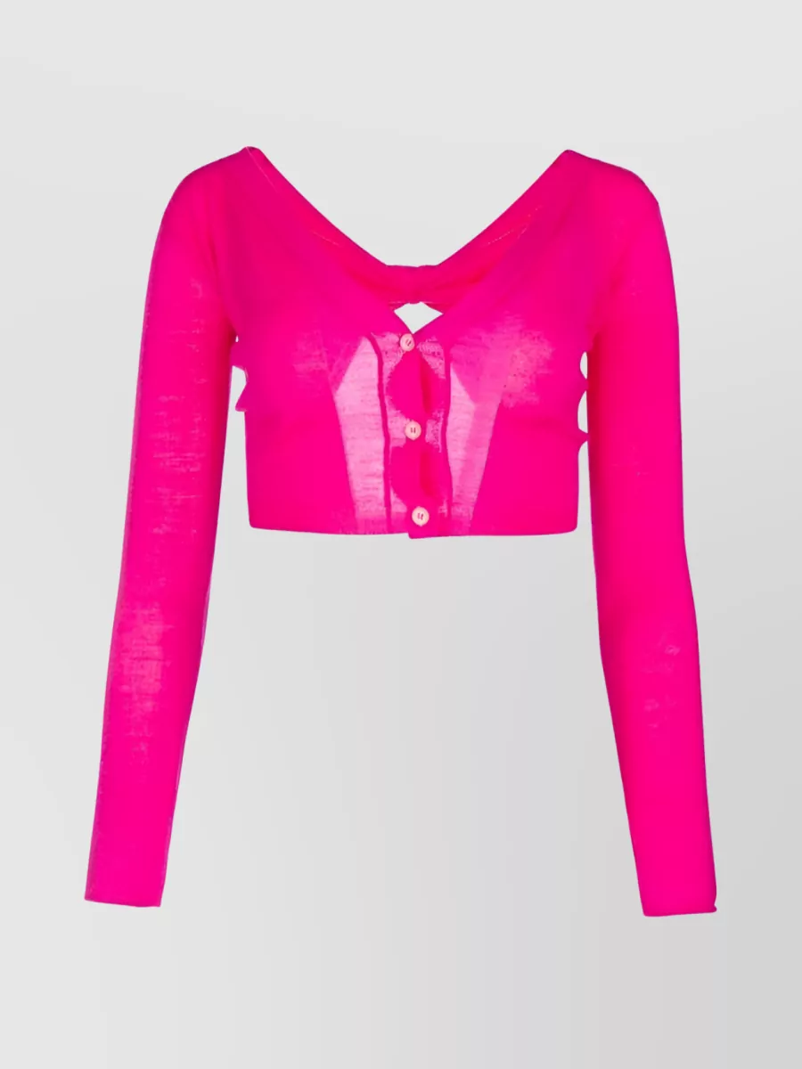 Shop Jacquemus Twist Back Cropped Cardigan In Pink