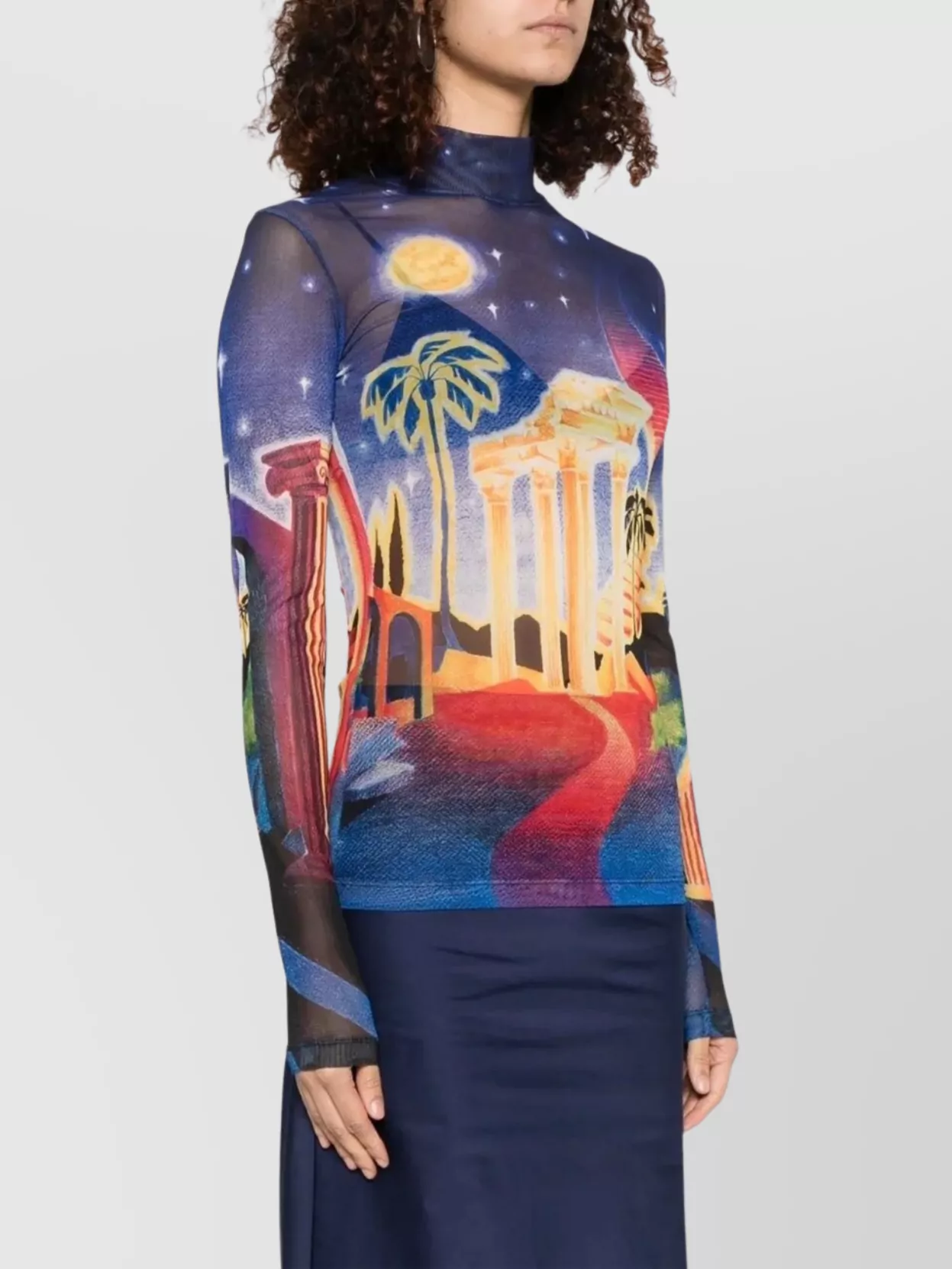 Casablanca Sheer Mesh Top Graphic Print