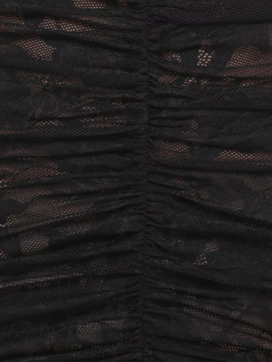 Norma Kamali Floor Length Ruched Lace Dress V Neckline