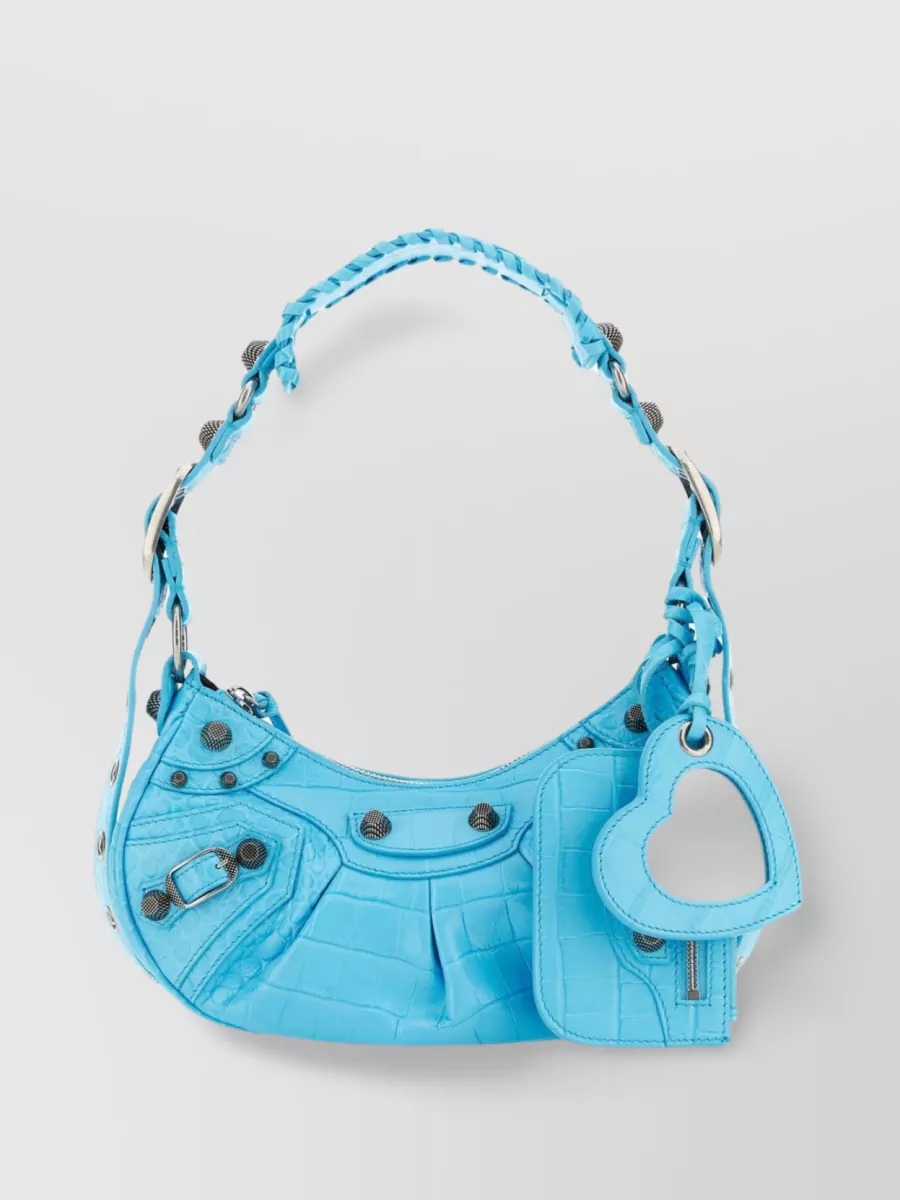 Shop Balenciaga Le Cagole Xs Crocodile Embossed Leather Shoulder Bag In Blue