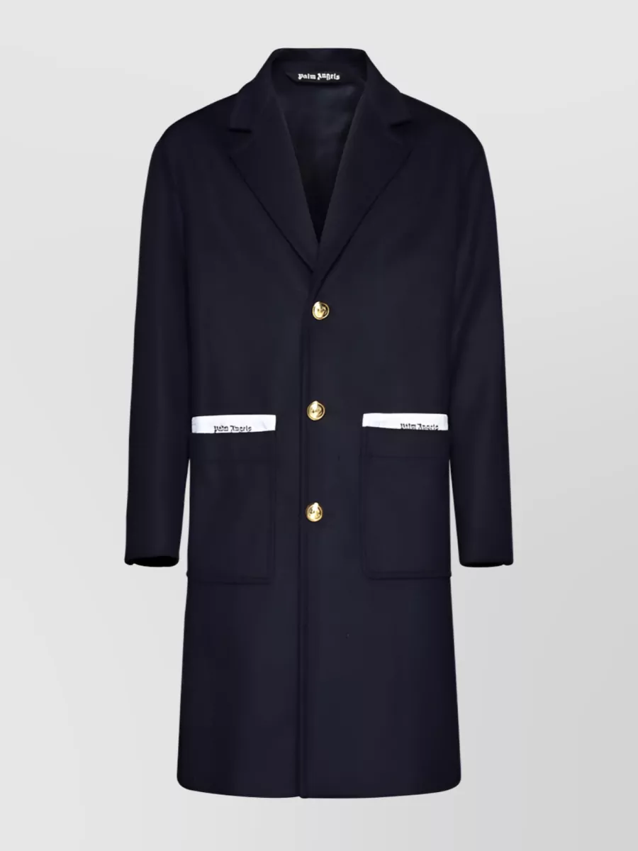 Shop Palm Angels Sartorial Tape Wool Blend Button-up Coat In Blue