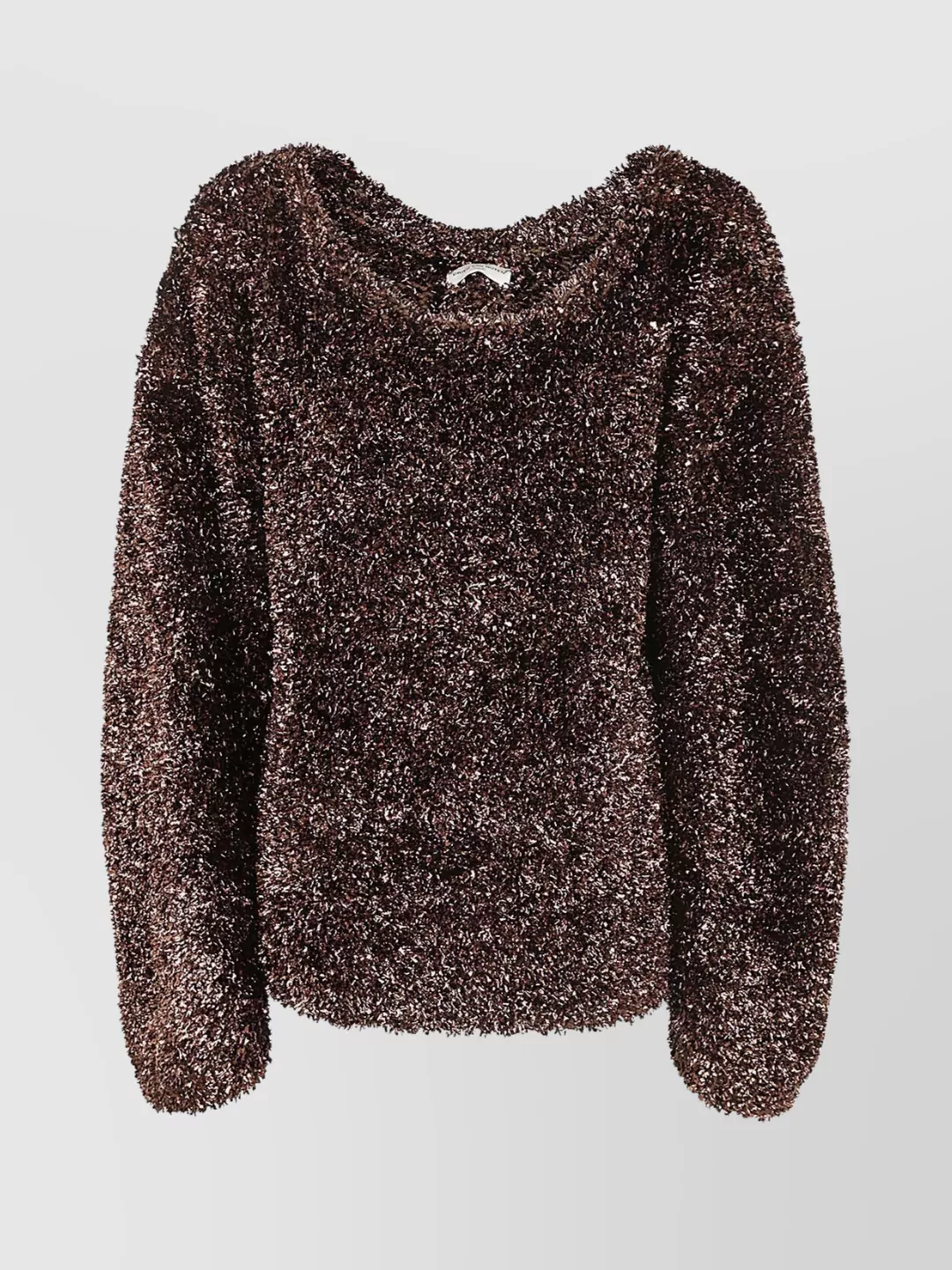 Dries Van Noten 03290 Tess Long Sleeve Metallic Knit Sweater In Brown