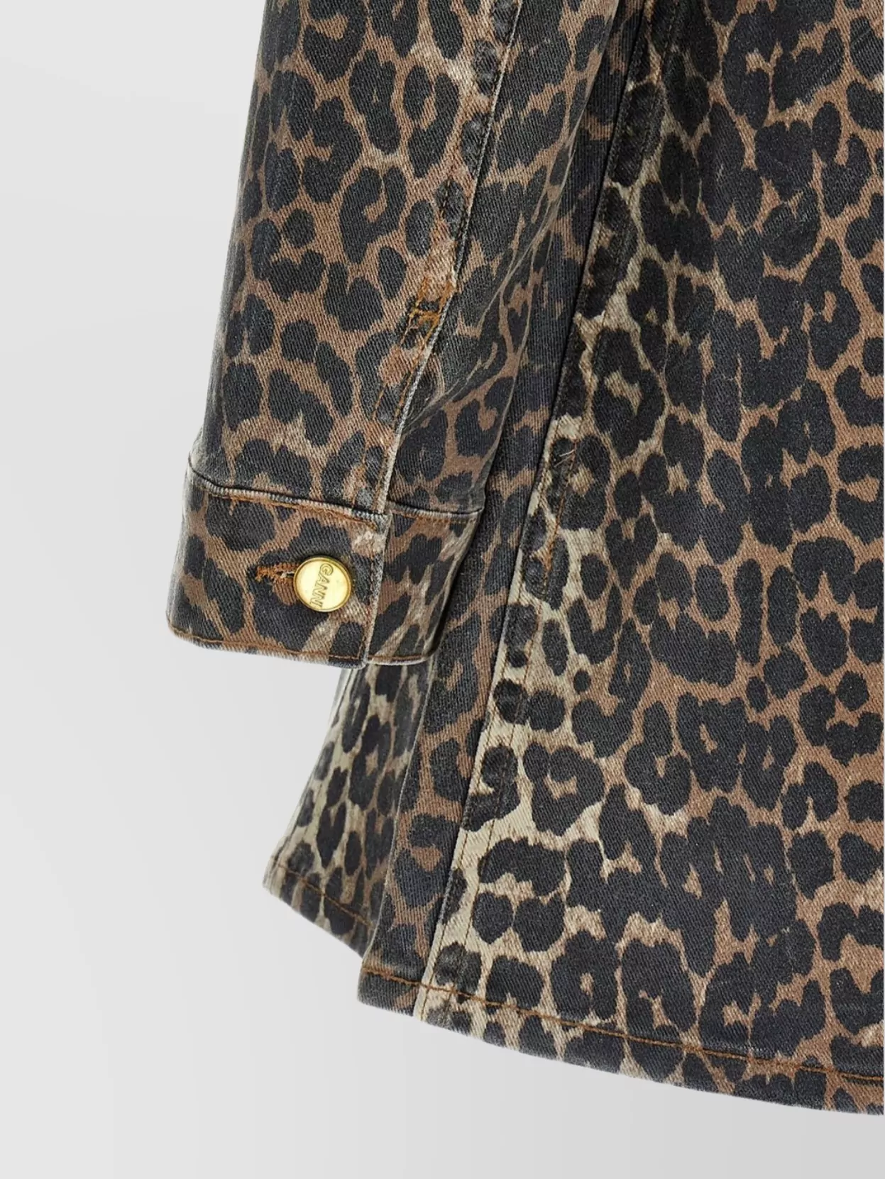 Ganni Foil Print Denim Dress In Leopard