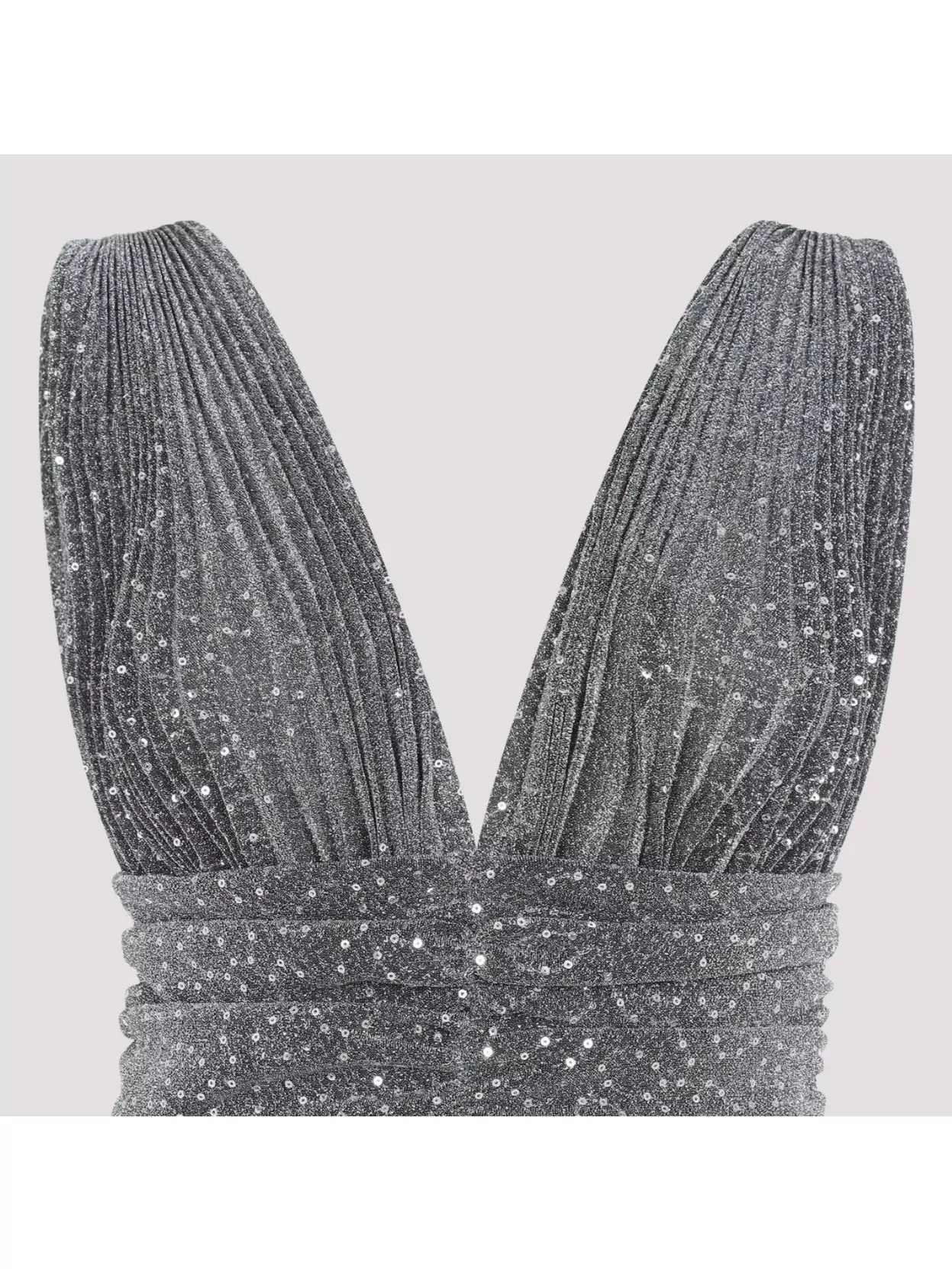 Dolce & Gabbana Long Pleated Dress With Micro-sequin Embellishment In Grey
