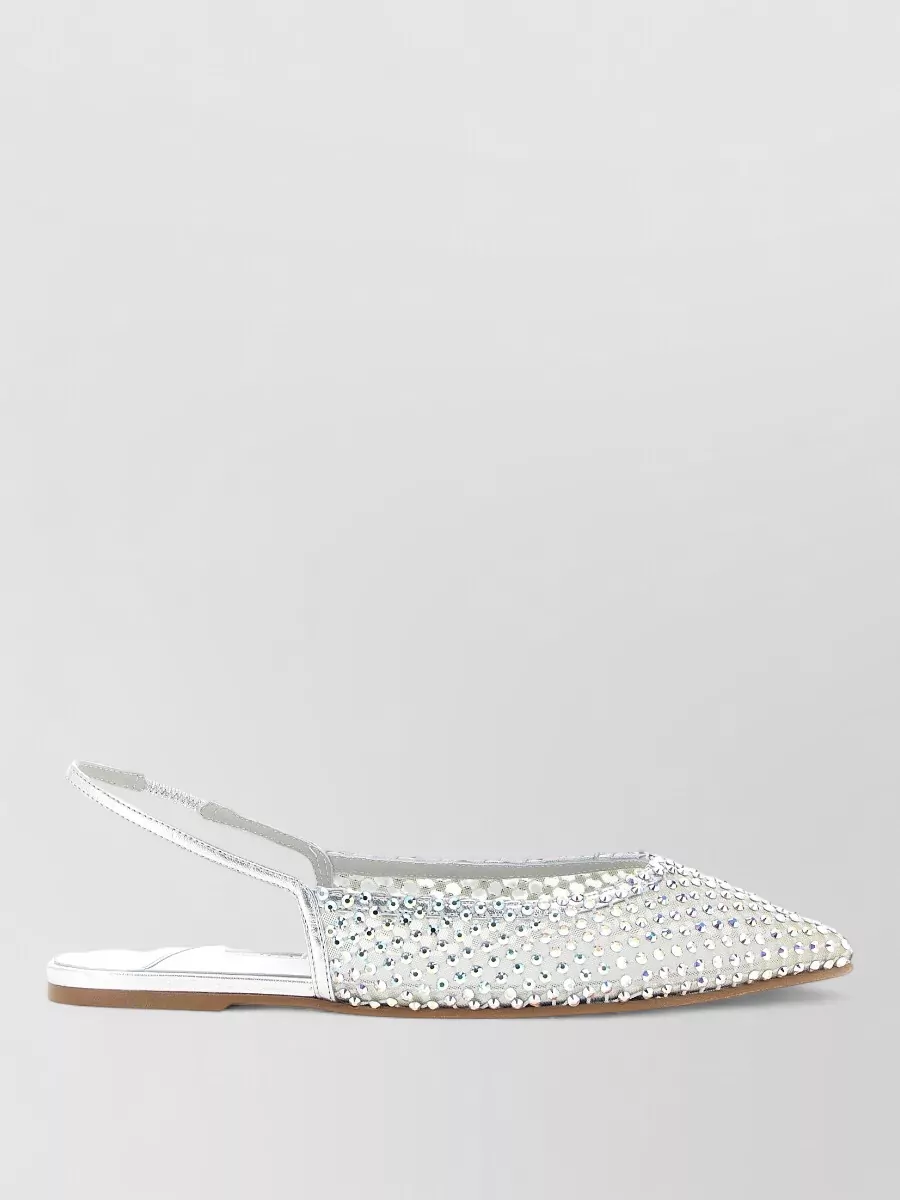 Le Silla Crystal-Embellished Mesh Slingback Ballerina Shoes