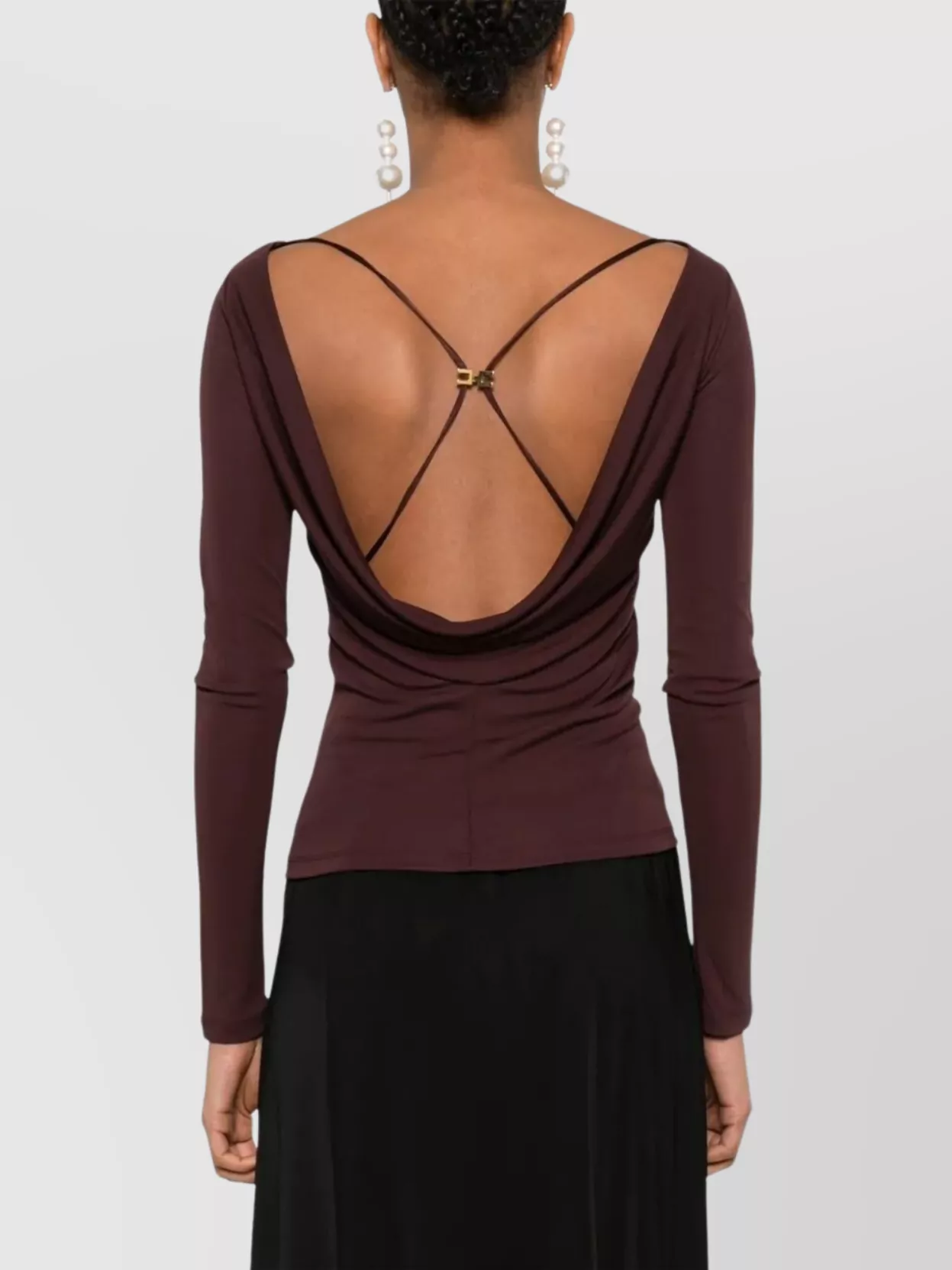 Elisabetta Franchi Brown T-shirt With Boat Neck Thin Straps In Brown