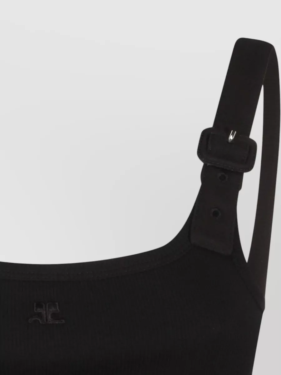 Courrèges Scoop Neck Ribbed Top Adjustable Straps