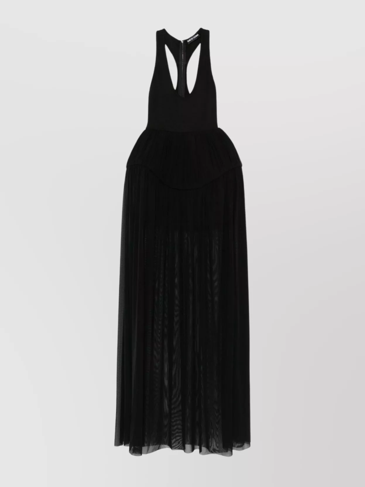David Koma Sheer Racerback Evening Dress With Pleated Skirt