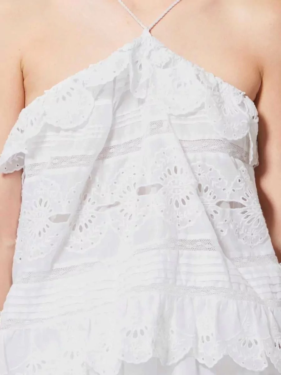 Isabel Marant Etoile Cotton Embroidered Ruffled Mini Dress