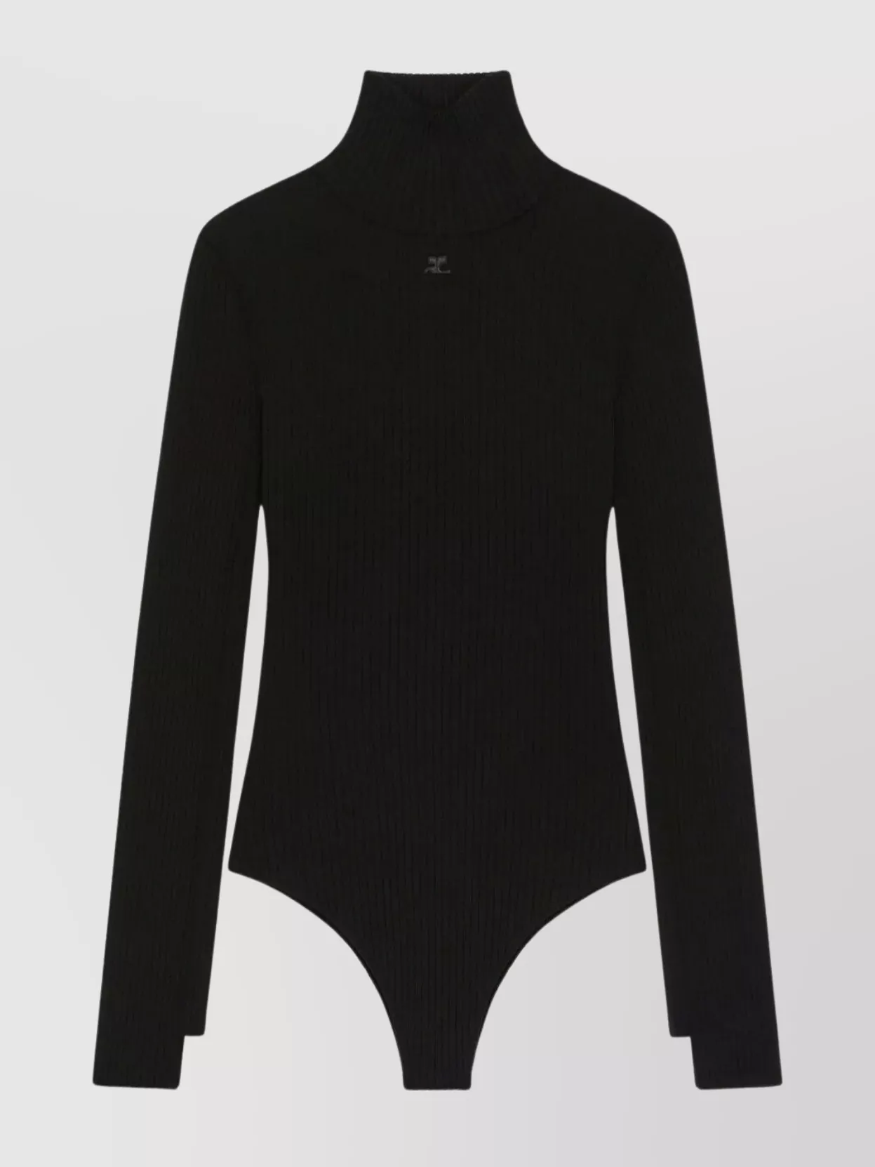 Courrèges Fitted Long Sleeve Ribbed Bodysuit In Black