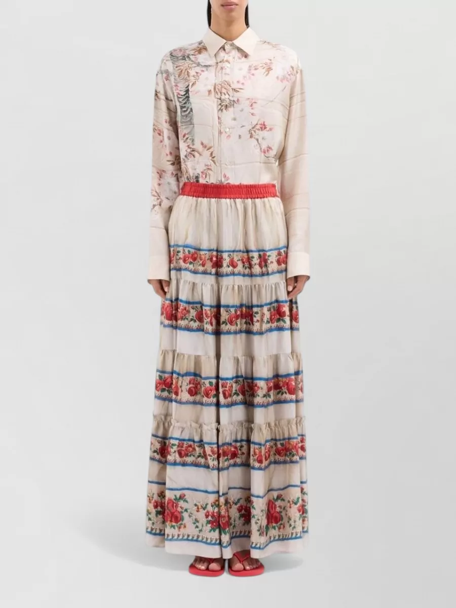 Pierre Louise Mascia Floral-Print Silk Full Skirt