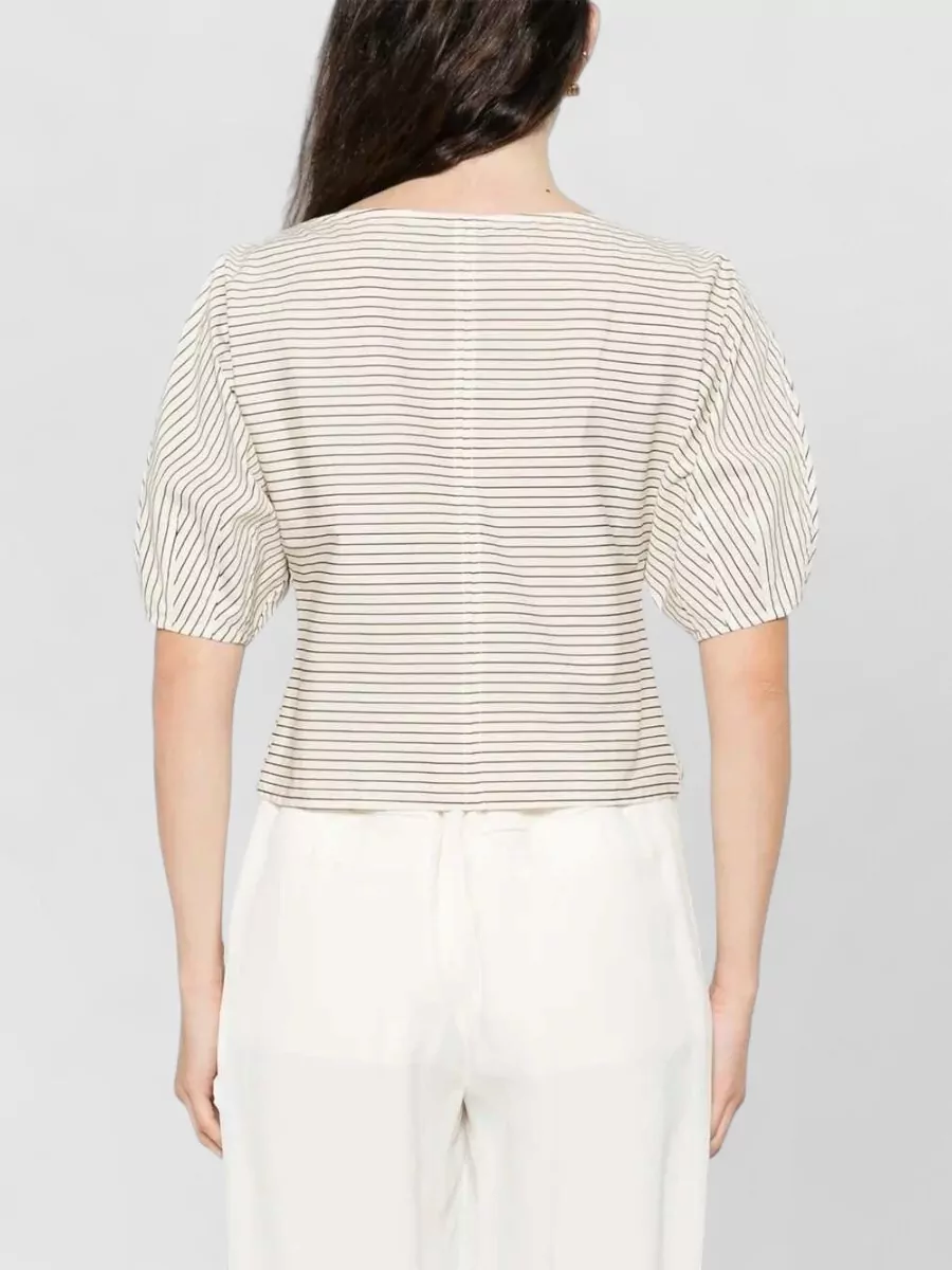 Staud Striped Boat Neck Elbow-Length Sleeve Blouse