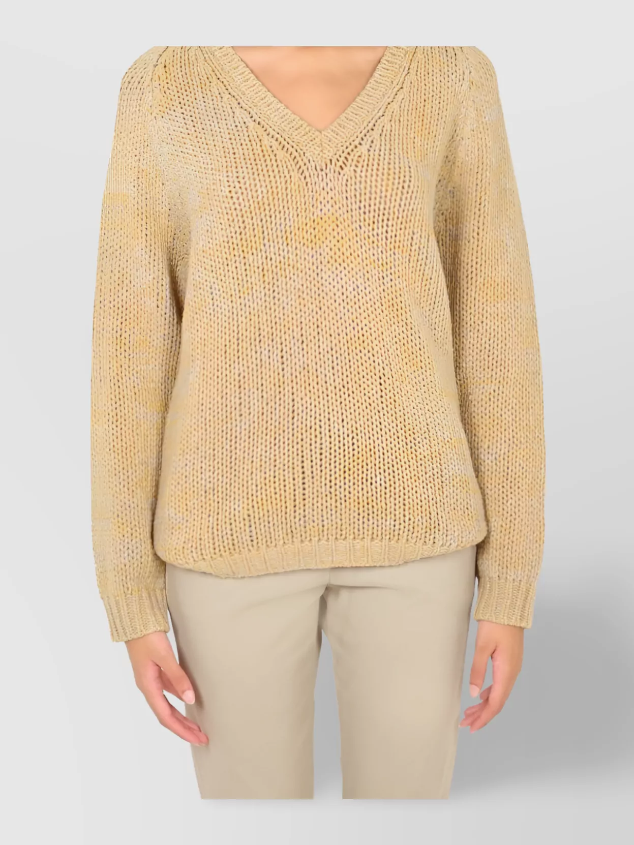 Shop Aspesi Textured Knit V-neck Sweater With Long Sleeves