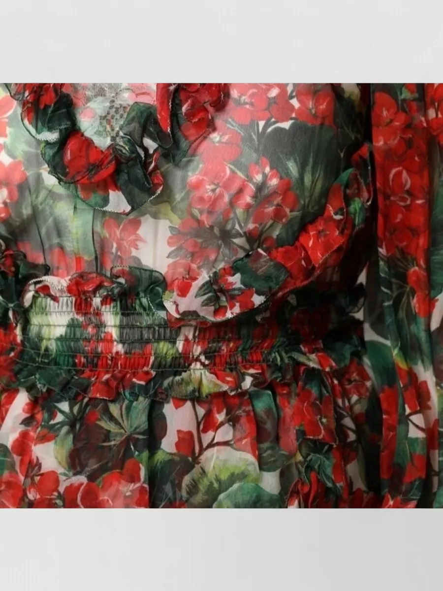 Dolce&Gabbana Silk Floral-Print Ruffled Long-Sleeve Mini Dress