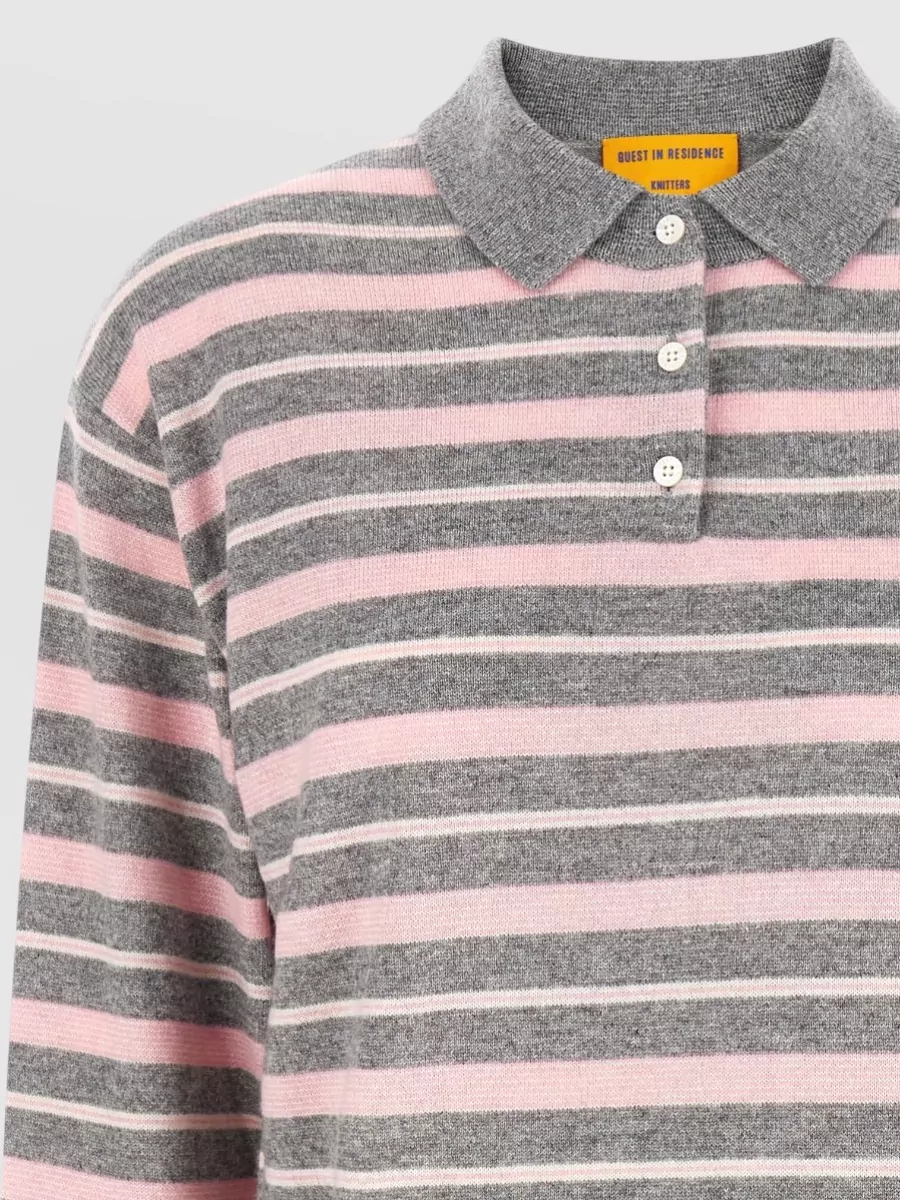 Guest In Residence Cashmere Striped Long-Sleeve Polo Sweater