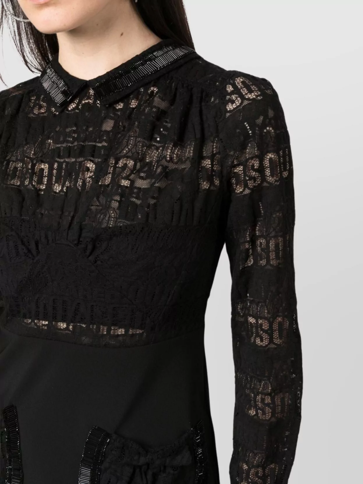 Dsquared2 Mini Dress With Beaded Lace And Sheer Panels In Black