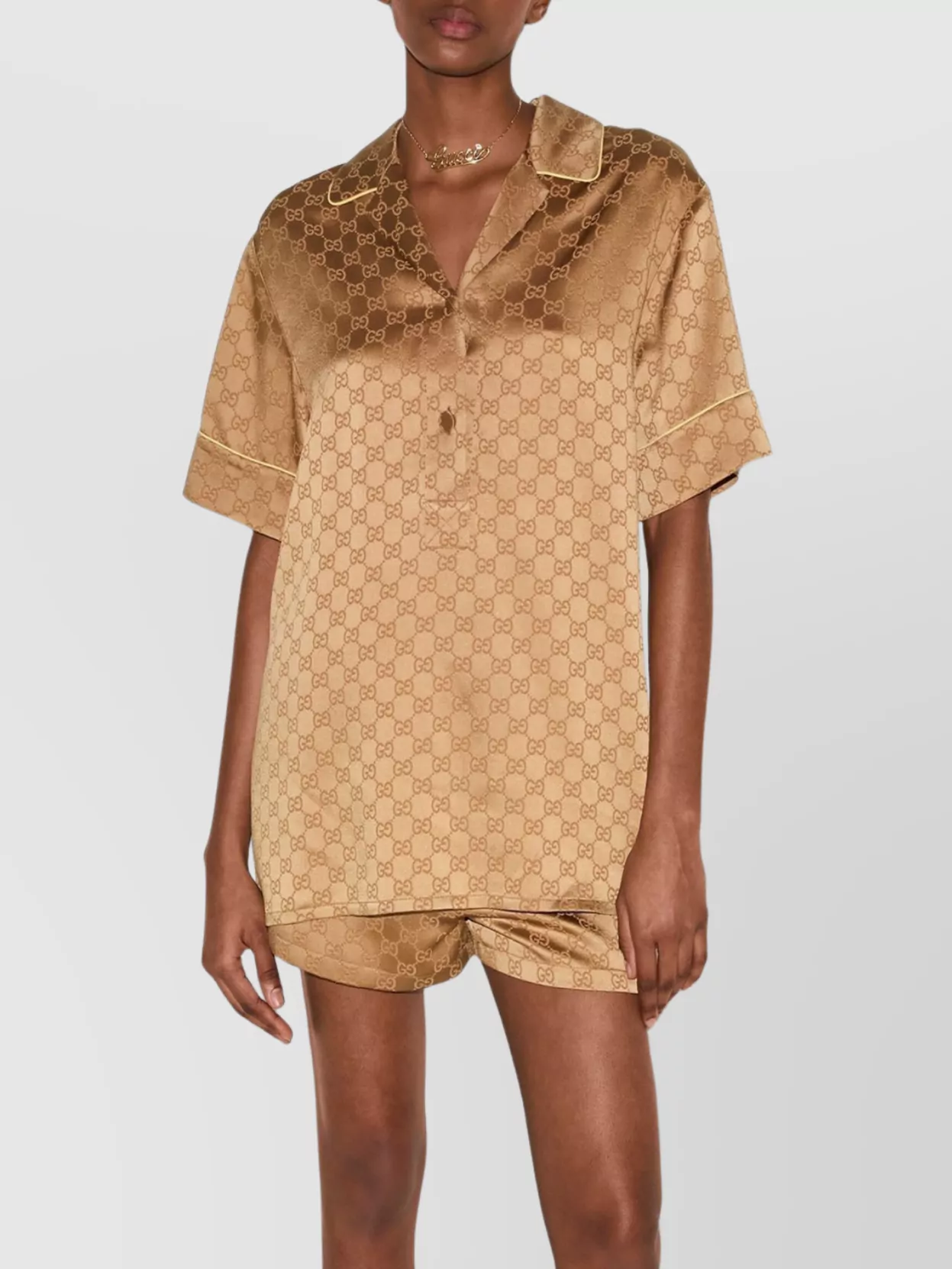 Gucci Monogram Satin Shirt Contrast Piping