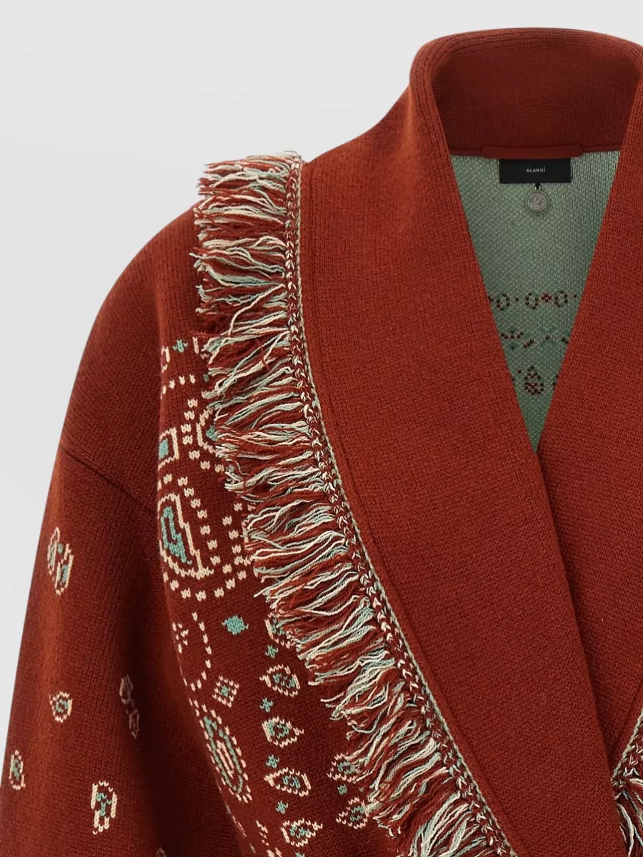 Alanui Bandana Knit Cardigan Belt Fringe Long