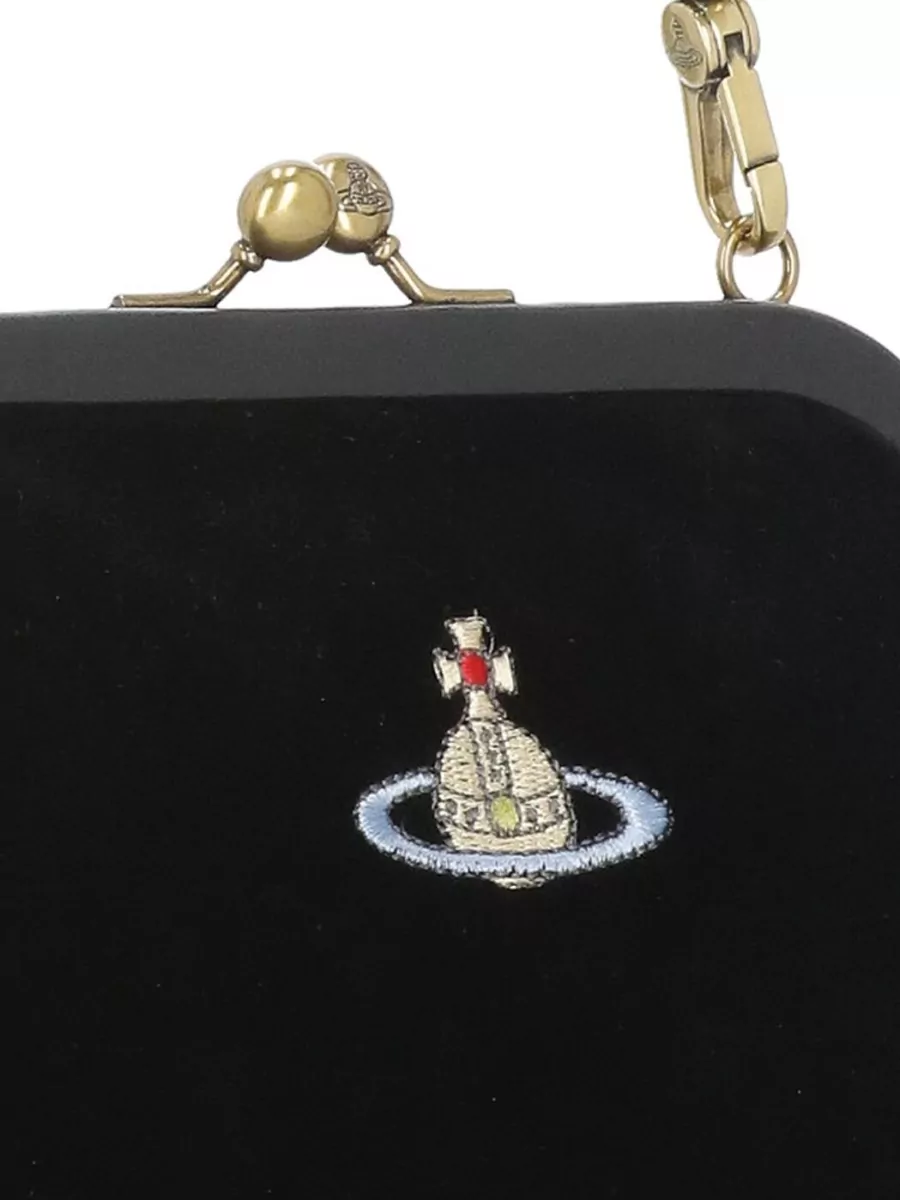 Vivienne Westwood Velvet Clutch Bag Gold Tone Hardware Strap