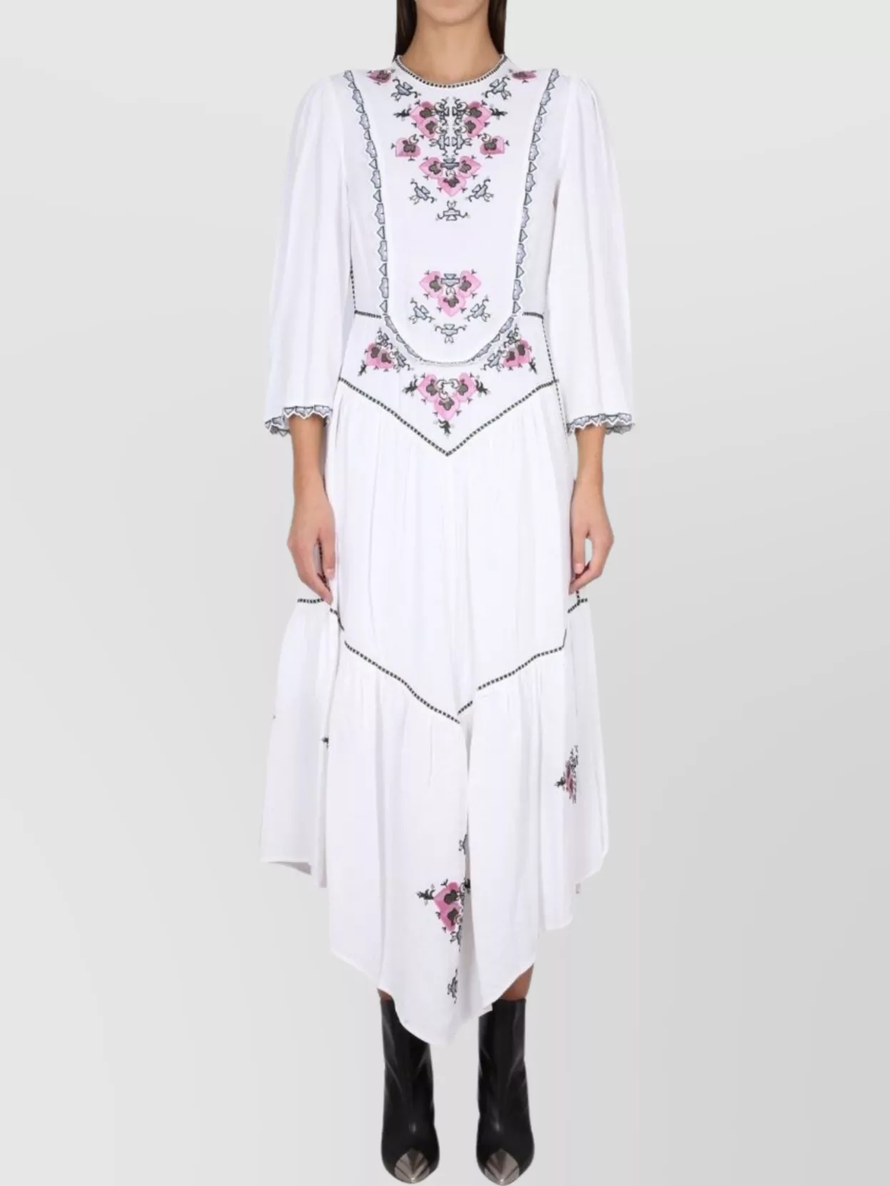 Shop Isabel Marant Sonia Embroidered Tiered Asymmetric Dress