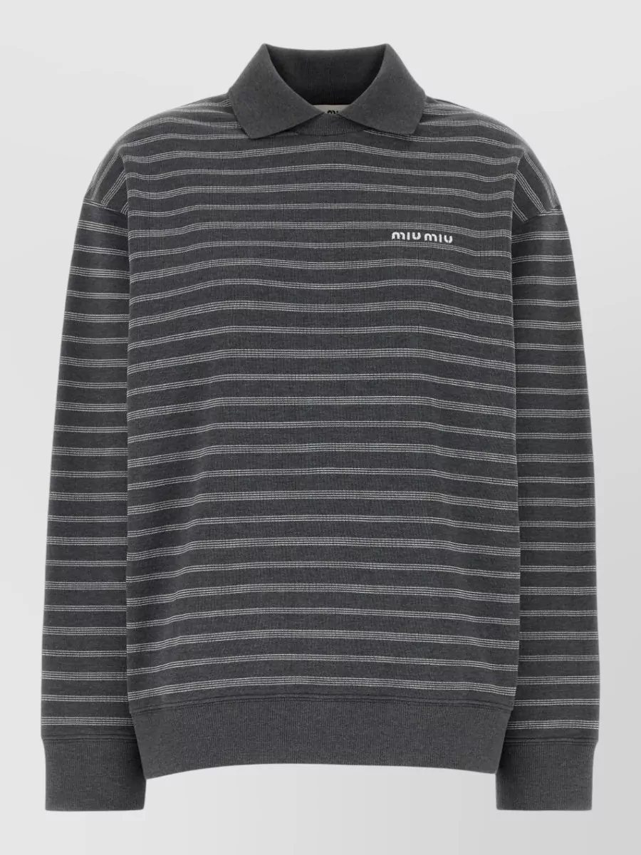Miu Miu Striped cotton polo jumper