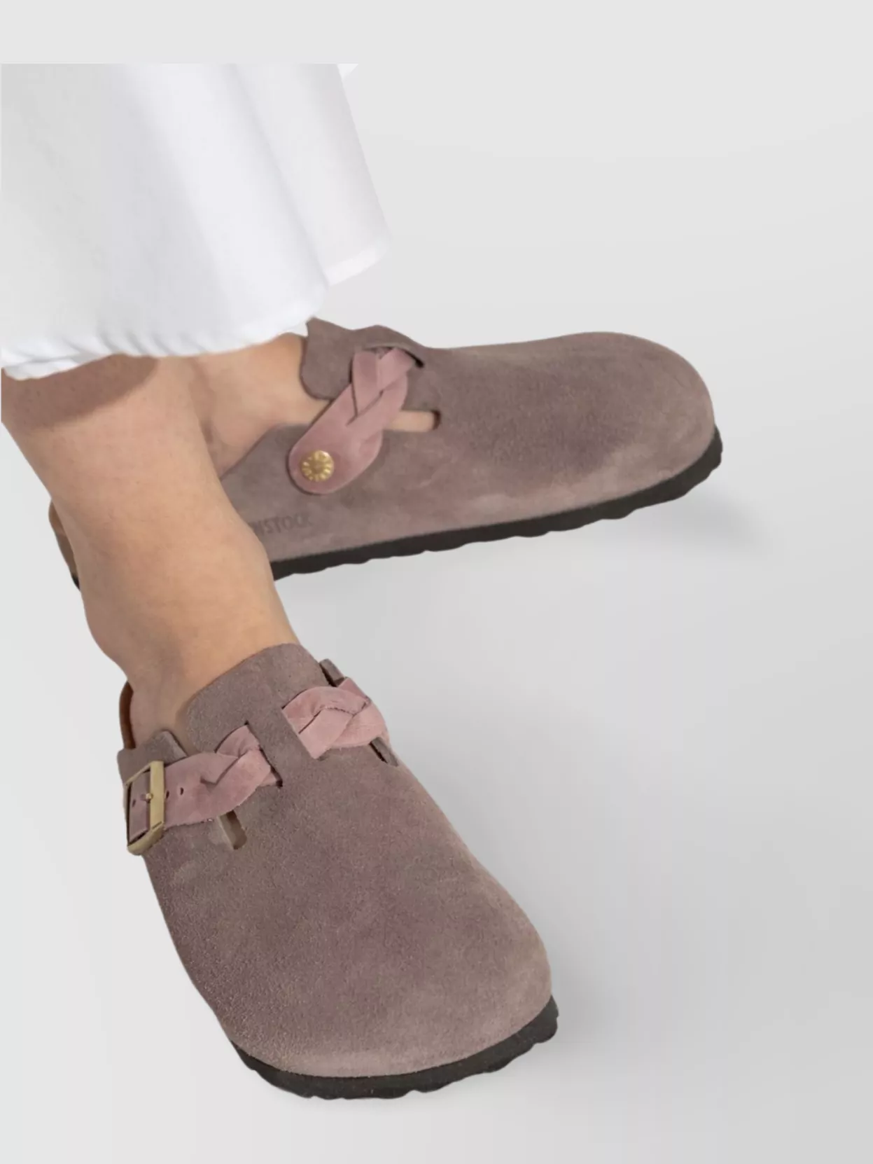 Birkenstock Braided Strap Suede Leather Slippers