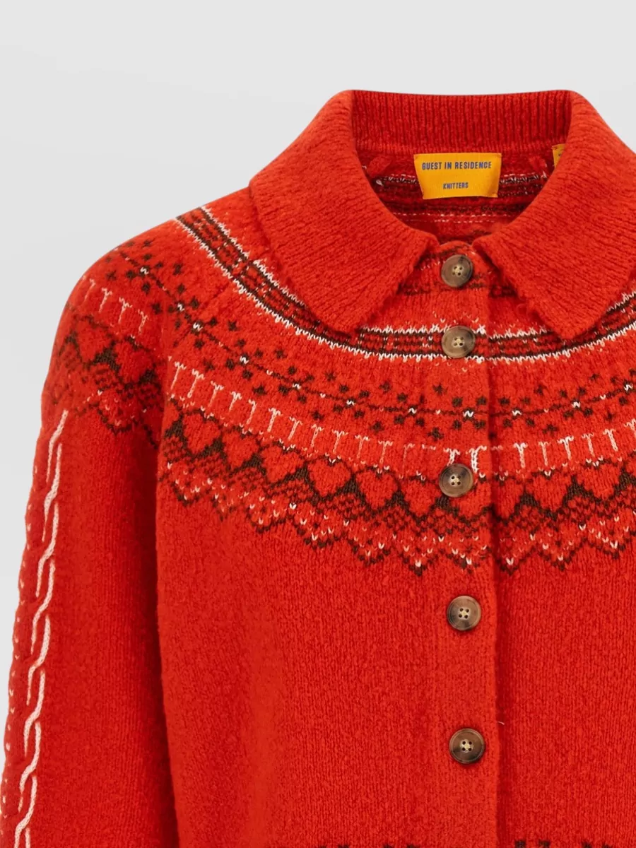 Guest In Residence Cashmere Blend Fair Isle Collar Long-Sleeve Cardigan