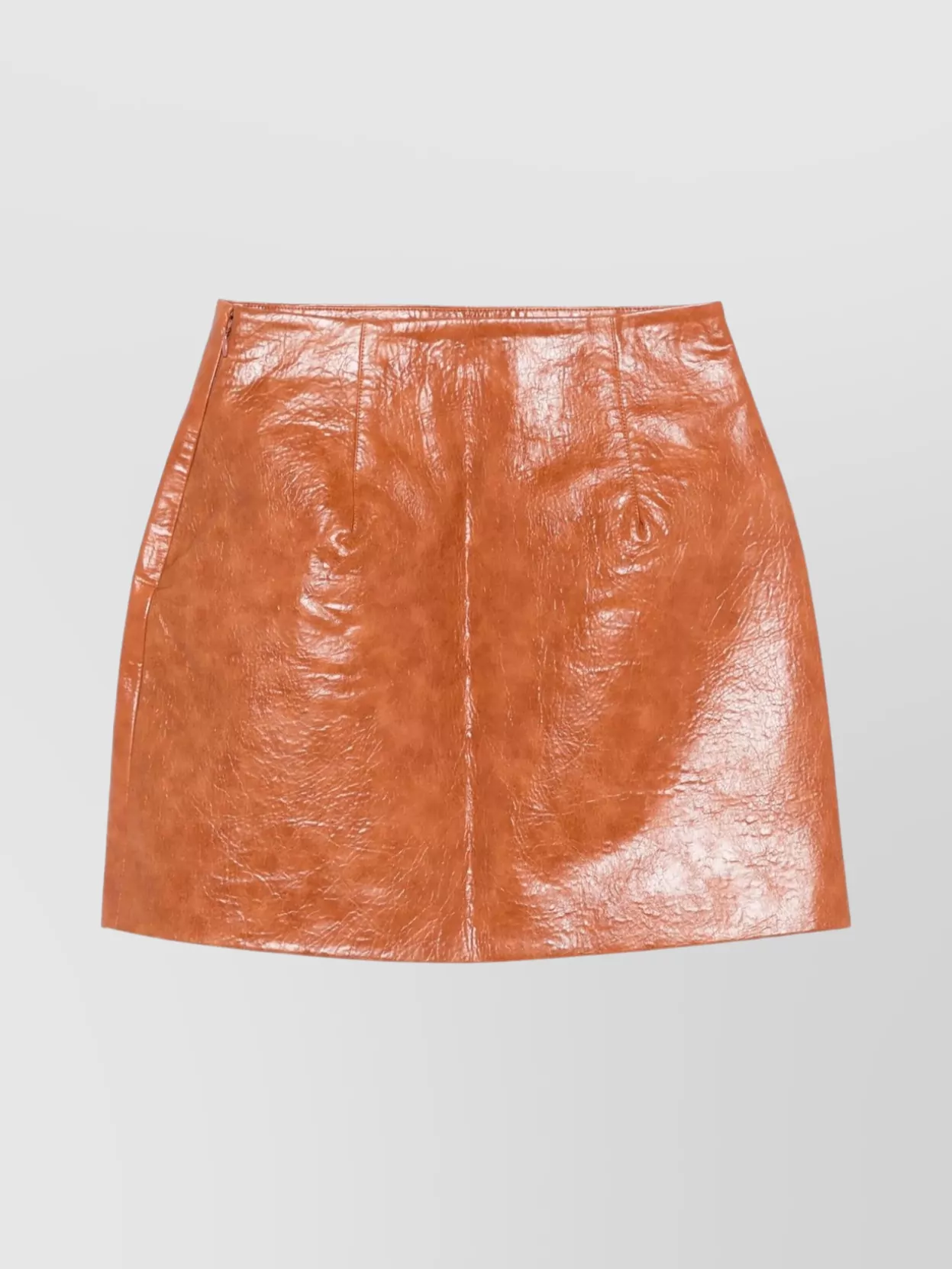 The Andamane Mini Skirt With Leather Effect And Side Slit In Brown
