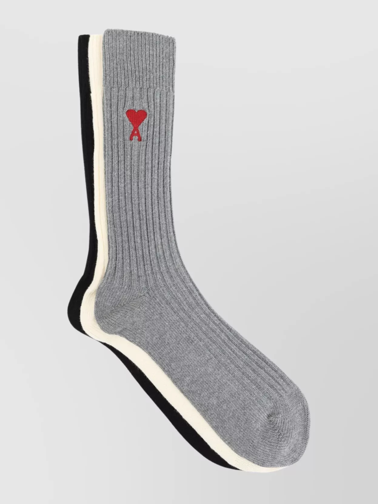 AMI ALEXANDRE MATTIUSSI THREE PACK CREW LENGTH RIBBED SOCKS