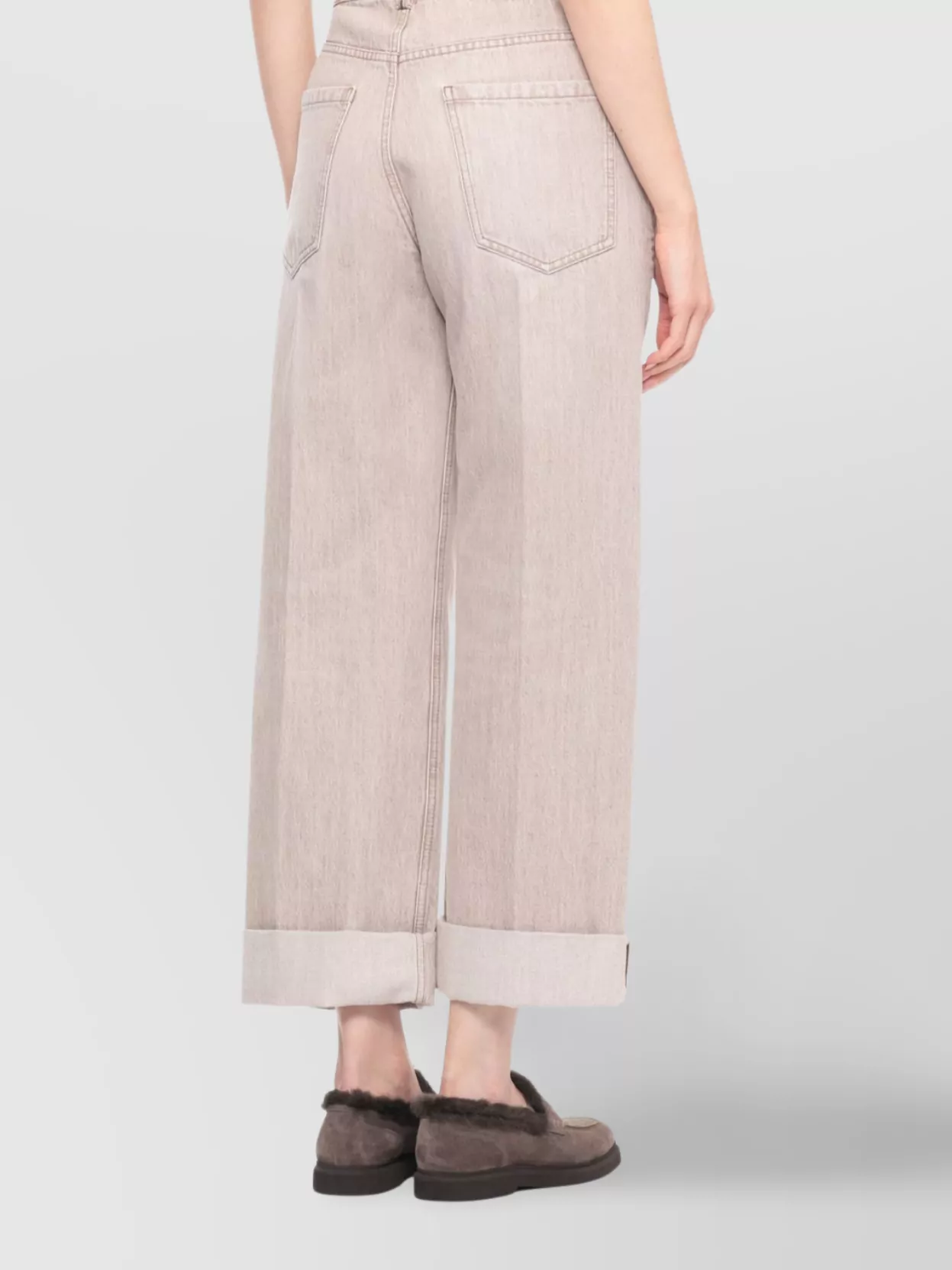 Brunello Cucinelli Palazzo Jeans With Cuffed Hem And Pockets In Multi