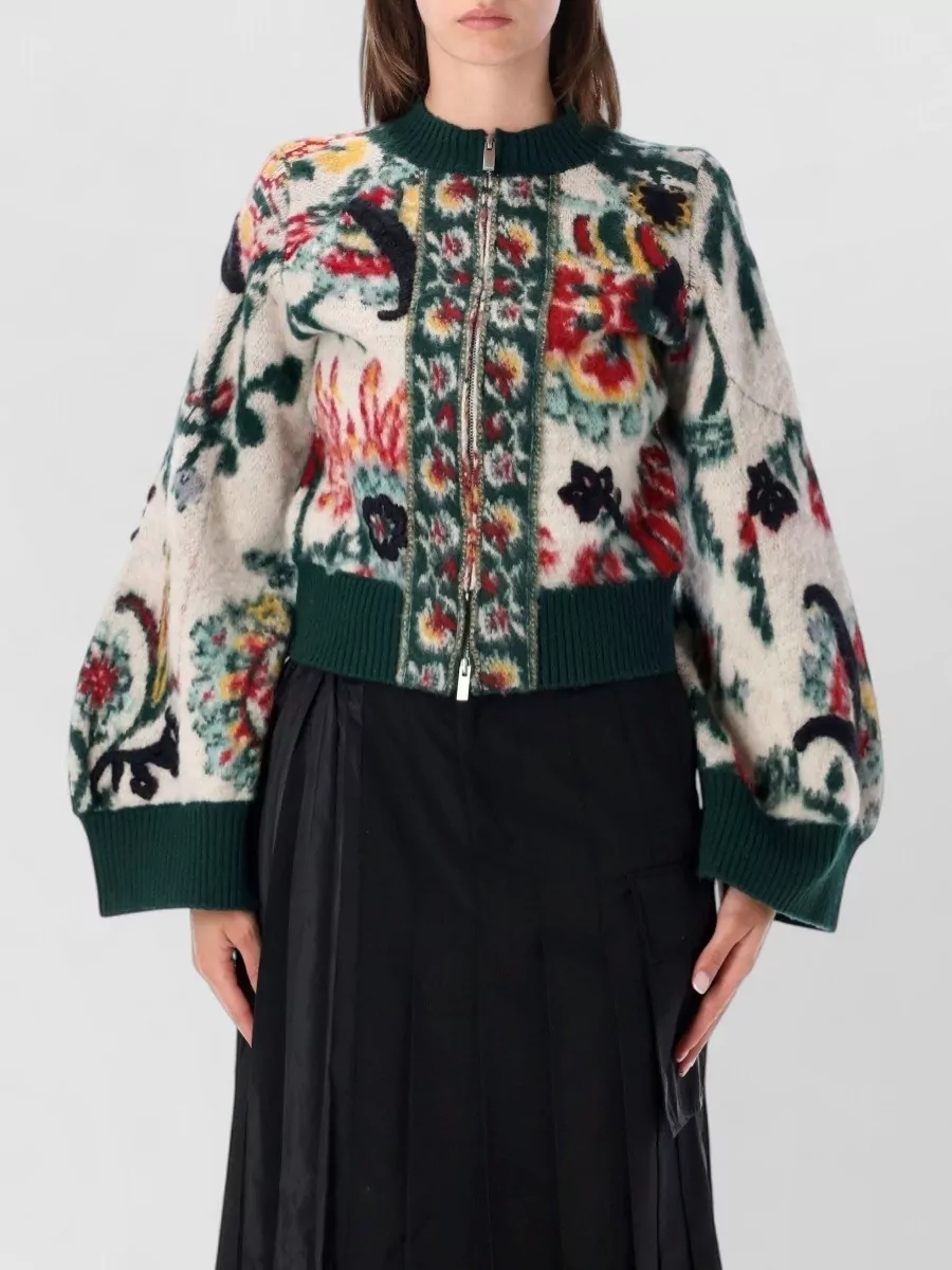 Sacai Wool floral jacquard cropped jacket