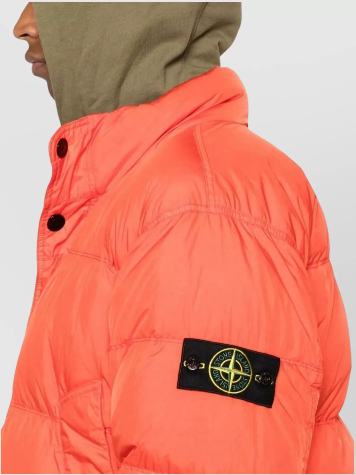 Stone Island Crinkled Effect Down Jacket With High Collar