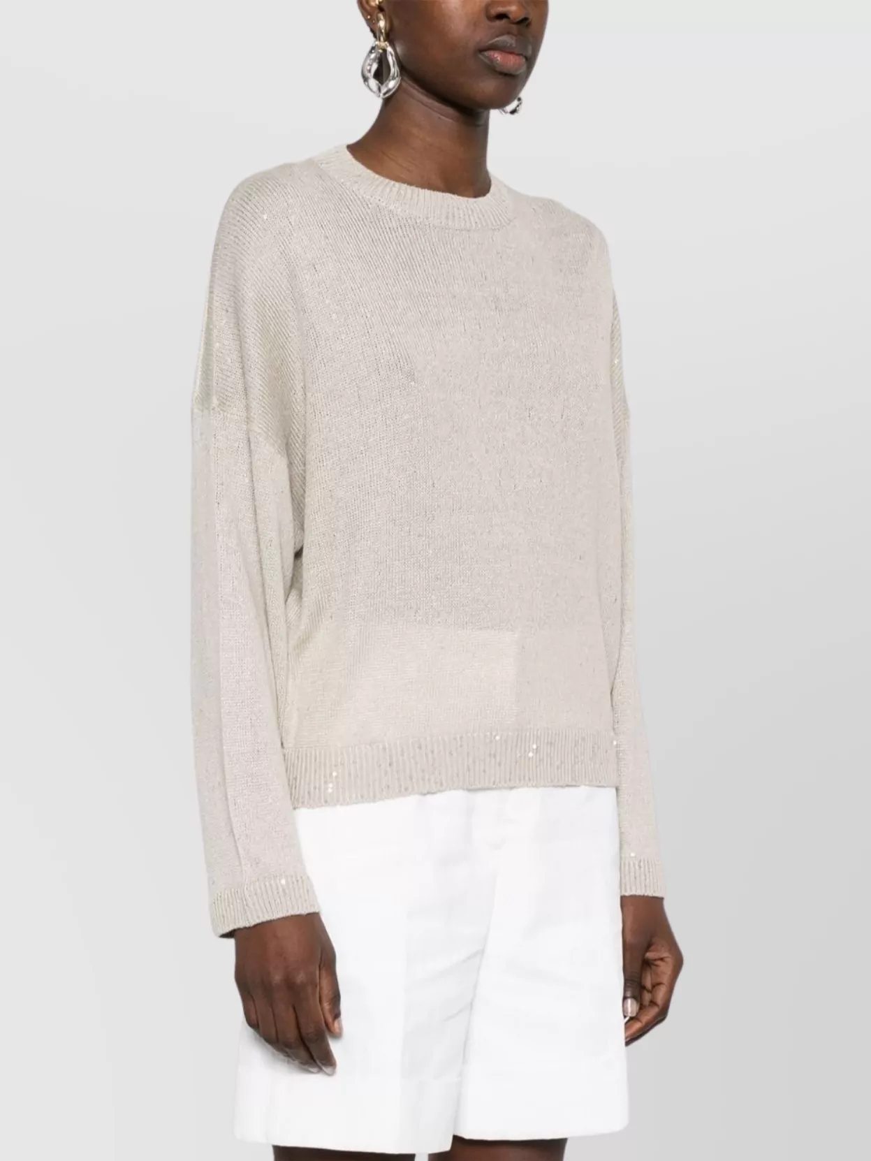 Brunello Cucinelli Crewneck Sweater Linen Silk Sequin Embellishments