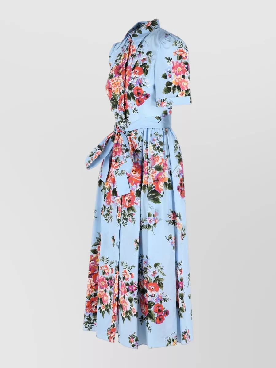 Dolce&Gabbana Cotton Dress Belted Waist Floral Short Sleeves