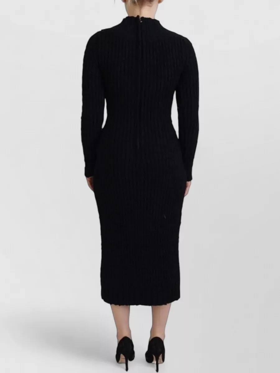 Dolce&Gabbana Wool Ribbed Slim-Fit V-Neck Long-Sleeve Knitted Midi Dress