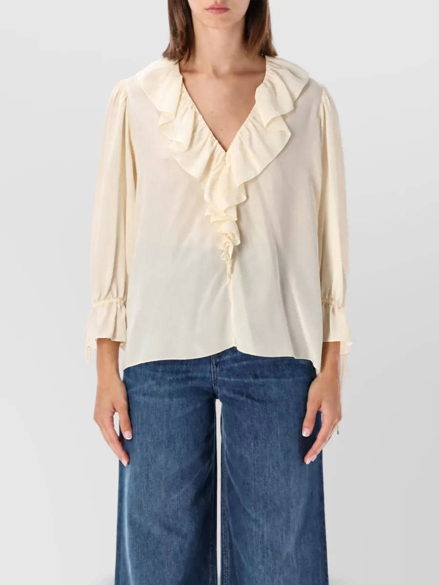 Chloé silk v-neck ruffled blouse