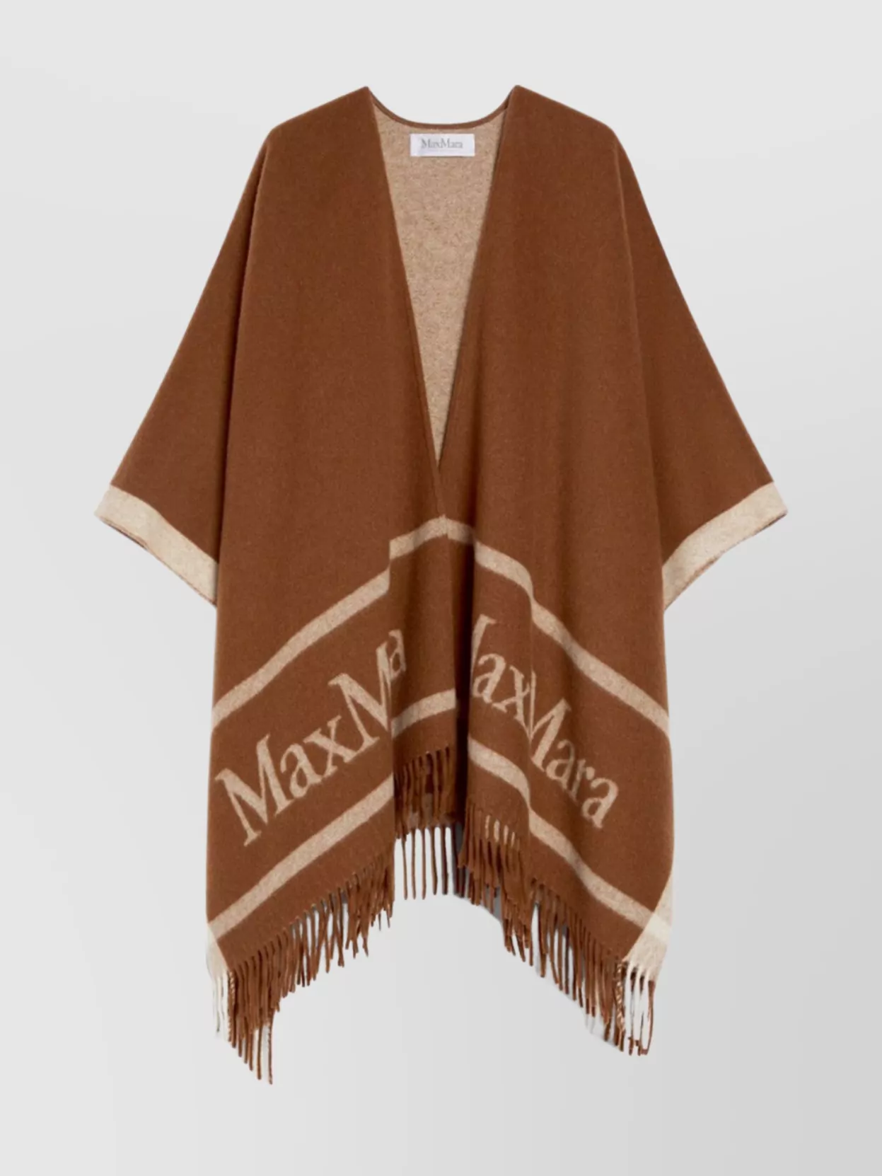 Max Mara Wool Jacquard Fringe Lettering Poncho