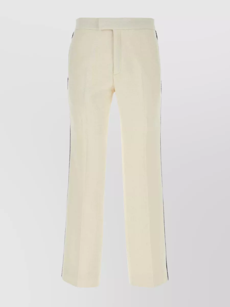 Shop Gucci Wide-leg Tweed Trousers With Elasticated Waistband In Beige