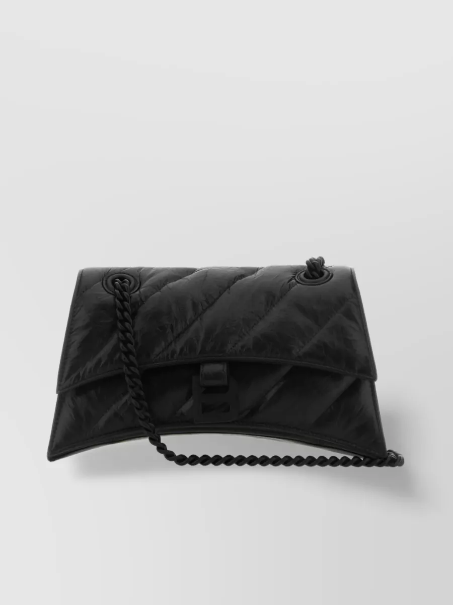 Shop Balenciaga Crush Curved Quilted Chain-strap Shoulder Bag In Black