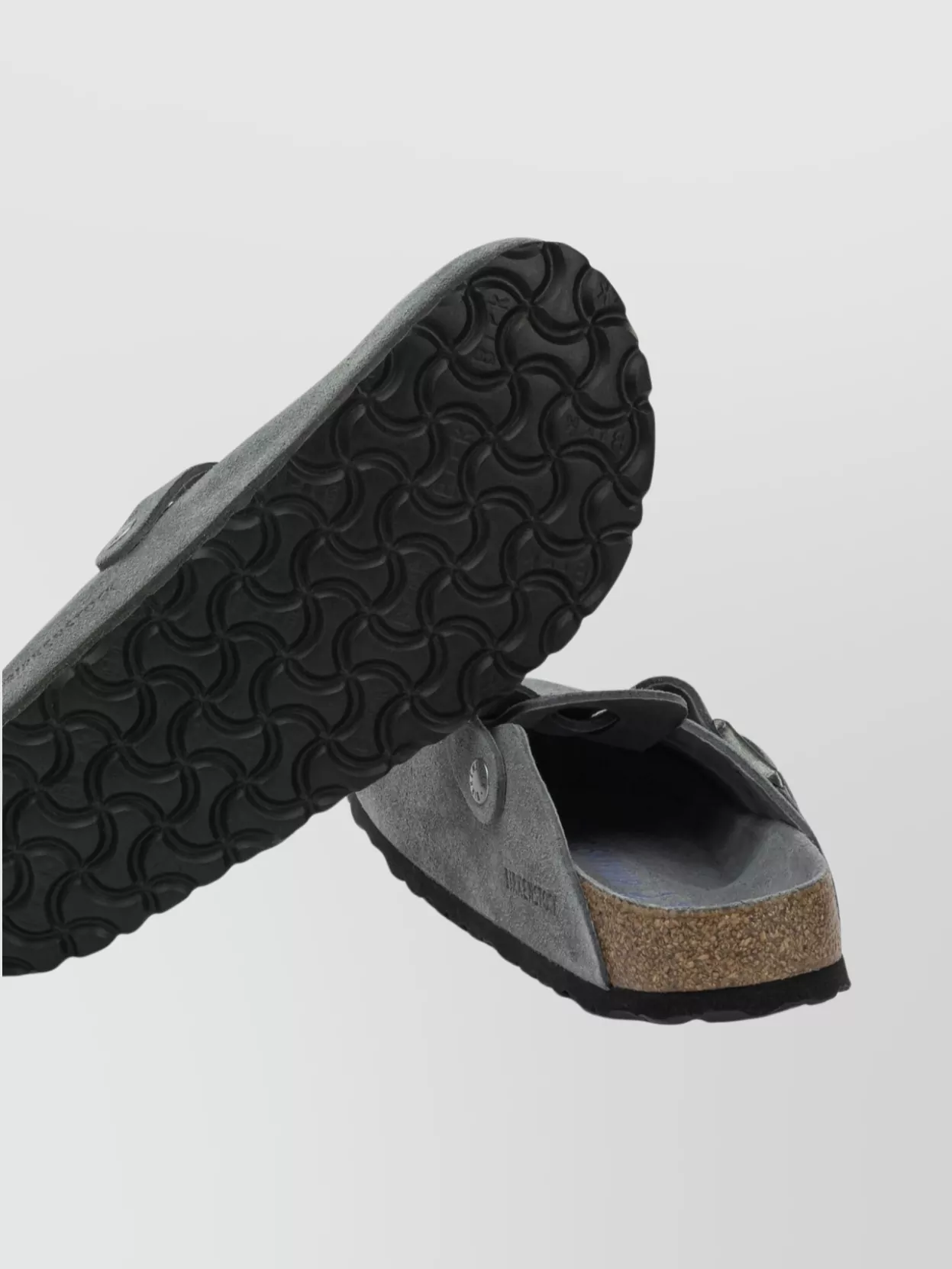 Birkenstock Suede Loafers With Buckle And Textured Sole In Gray