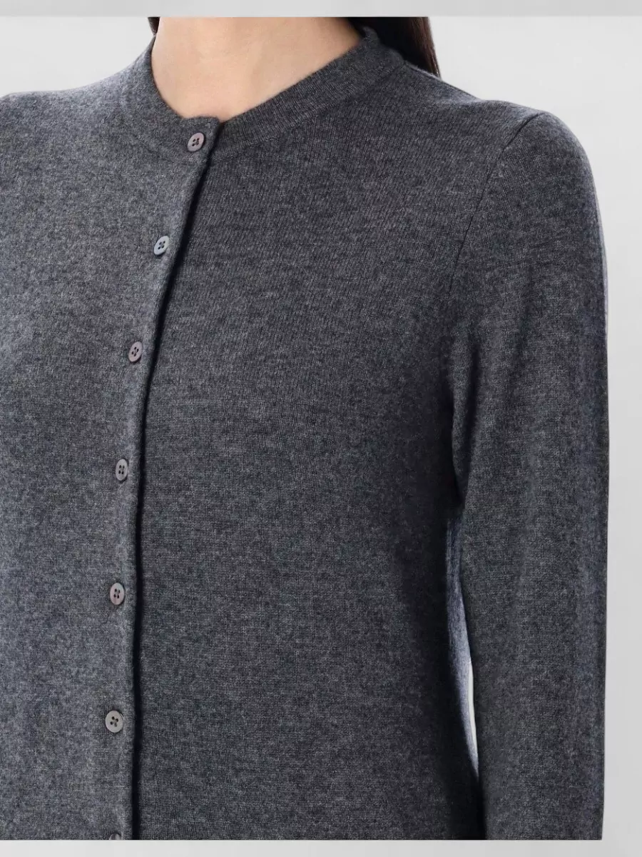 Rhea Costa Cashmere Wool Ribbed Slim-Fit Cropped Round-Neck Long-Sleeve Cardigan
