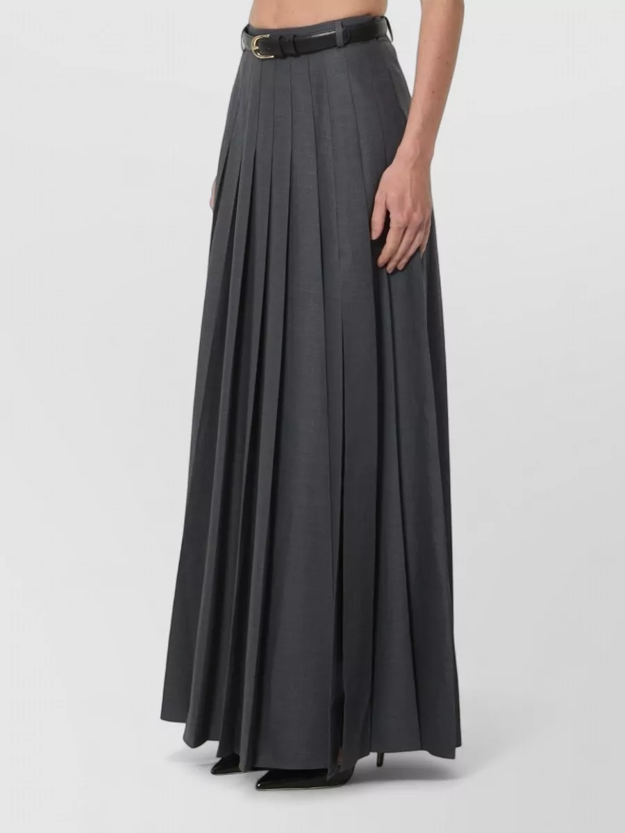 Self-Portrait Pleated Wool-Blend Mid-Rise Maxi Skirt