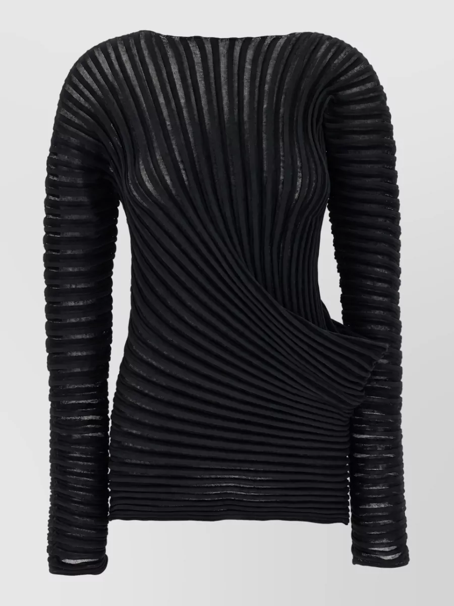Issey Miyake pleated asymmetric crew neck top