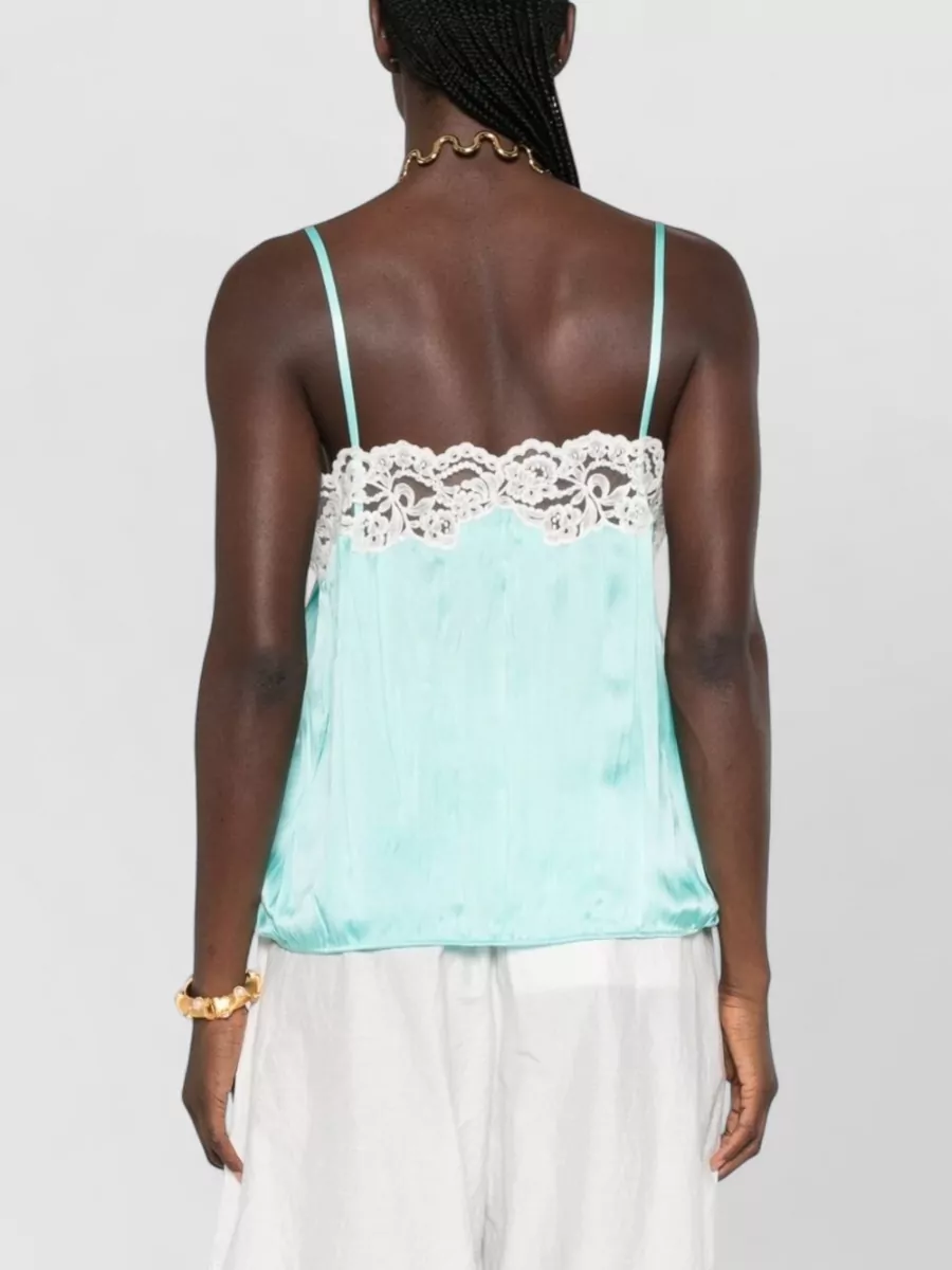 Chloé Silk Lace-Trim V-Neck Spaghetti-Strap Sleeveless Camisole