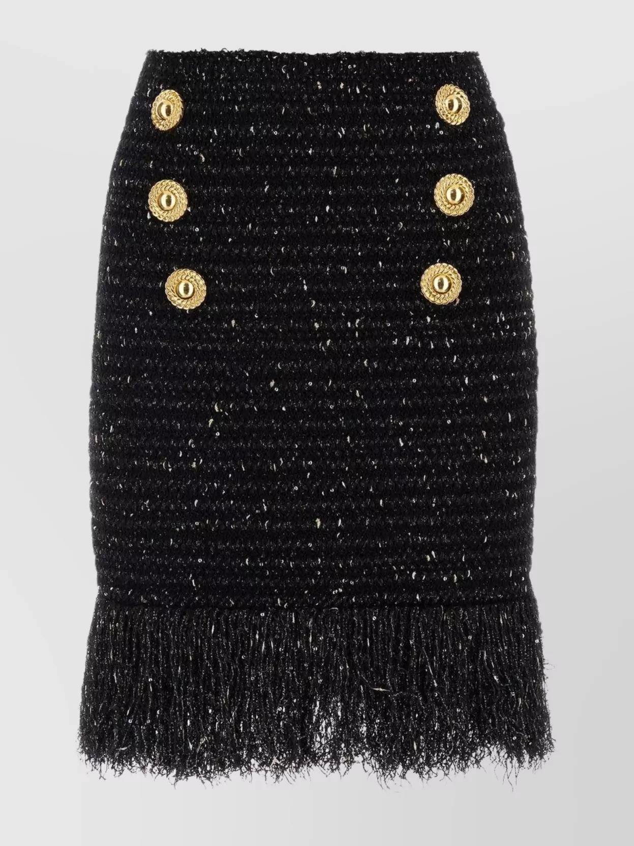 Shop Balmain Tweed Skirt With Fringe Hem And Sequin Embellishment